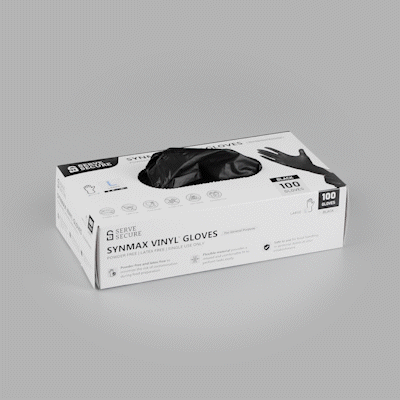 Serve Secure Black Large Synmax Vinyl Gloves - Powder-Free, Latex-Free - 9" x 4 1/4" - 100 count box
