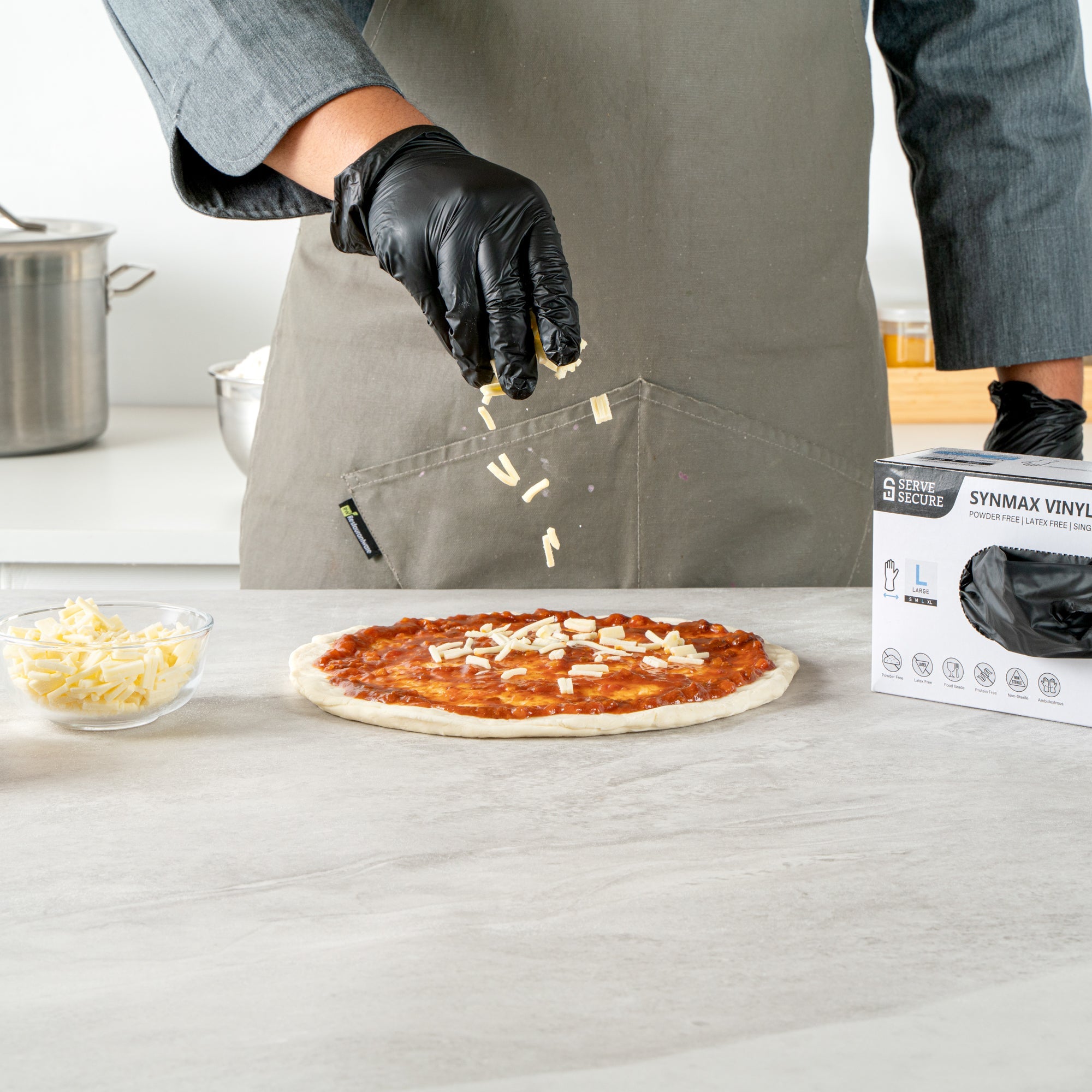 Serve Secure Black Large Synmax Vinyl Gloves - Powder-Free, Latex-Free - 9" x 4 1/4" - 100 count box