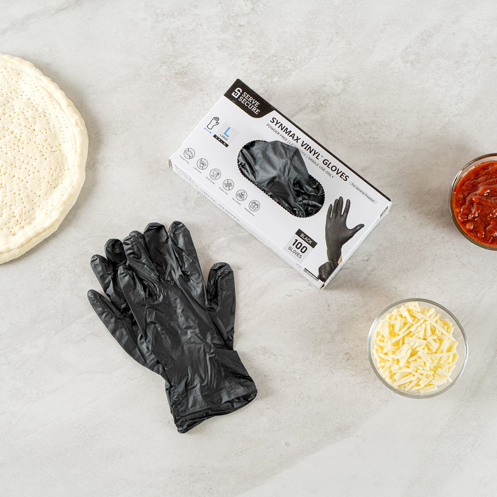 Serve Secure Black Large Synmax Vinyl Gloves - Powder-Free, Latex-Free - 9" x 4 1/4" - 1000 count box