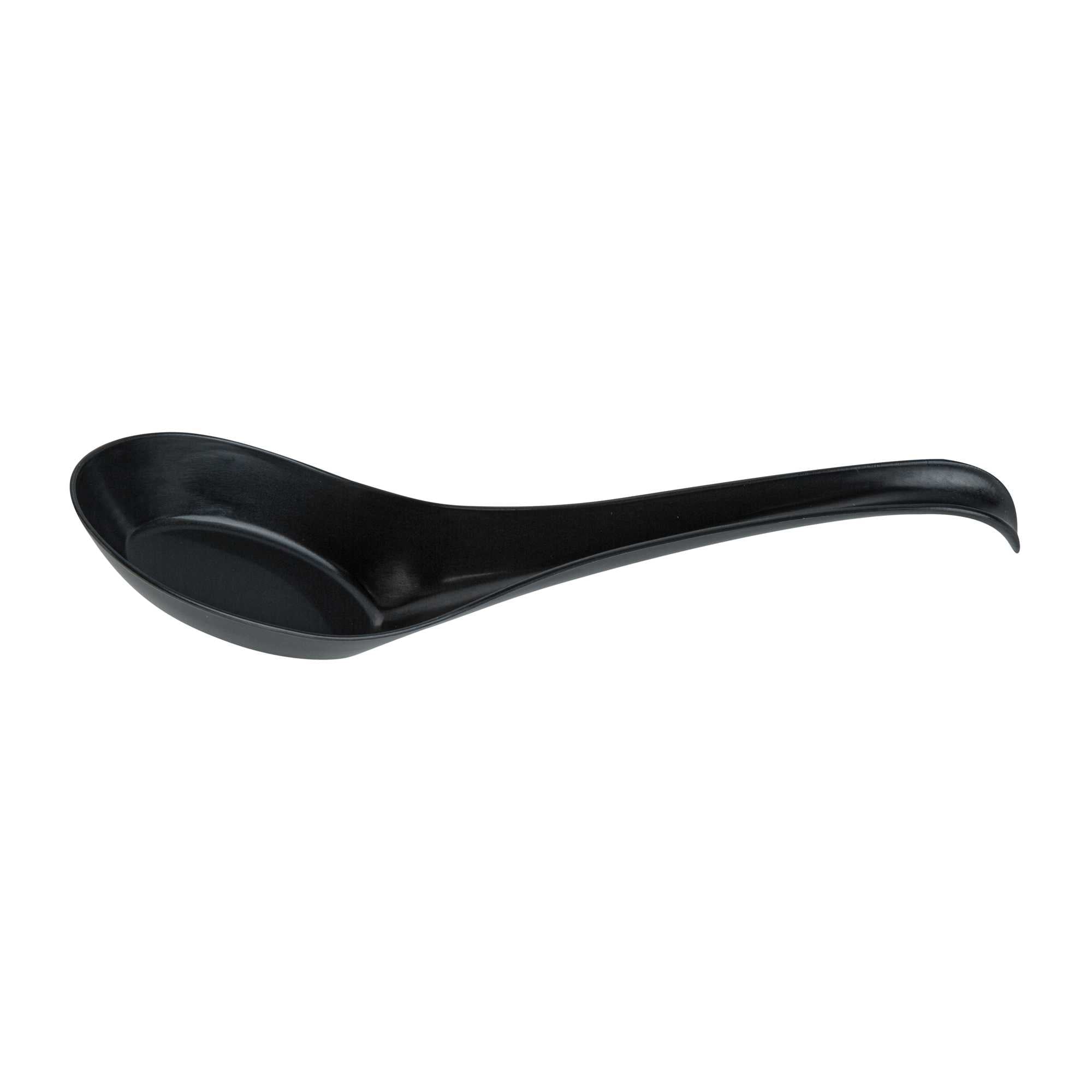 Chef 101 Black Plastic Asian Soup Spoon - 6 1/2" x 1 3/4" x 3 1/4" - 100 count box