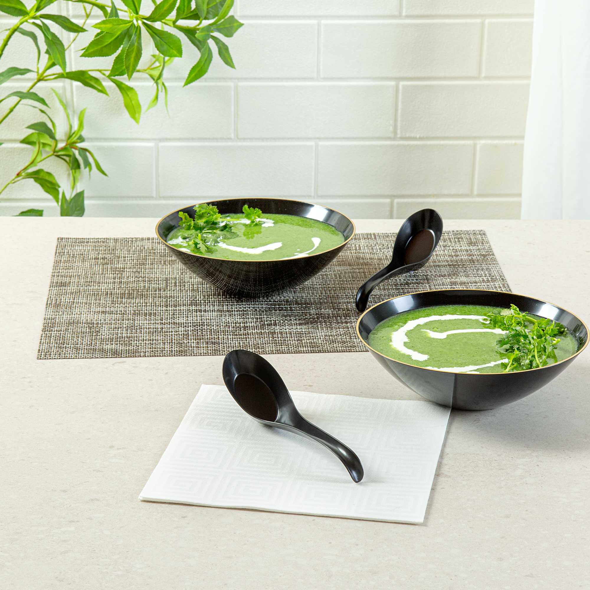 Chef 101 Black Plastic Asian Soup Spoon - 6 1/2" x 1 3/4" x 3 1/4" - 100 count box