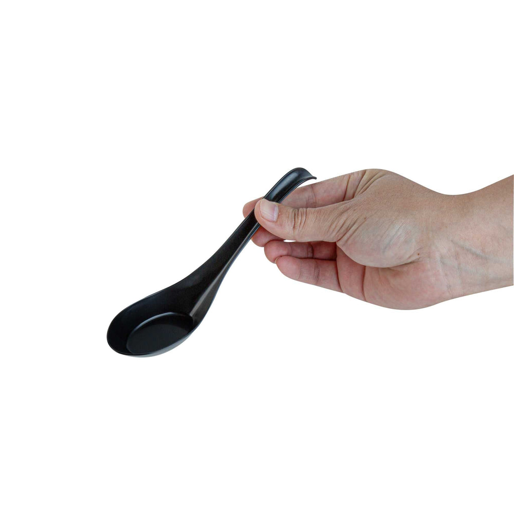 Chef 101 Black Plastic Asian Soup Spoon - 6 1/2" x 1 3/4" x 3 1/4" - 100 count box