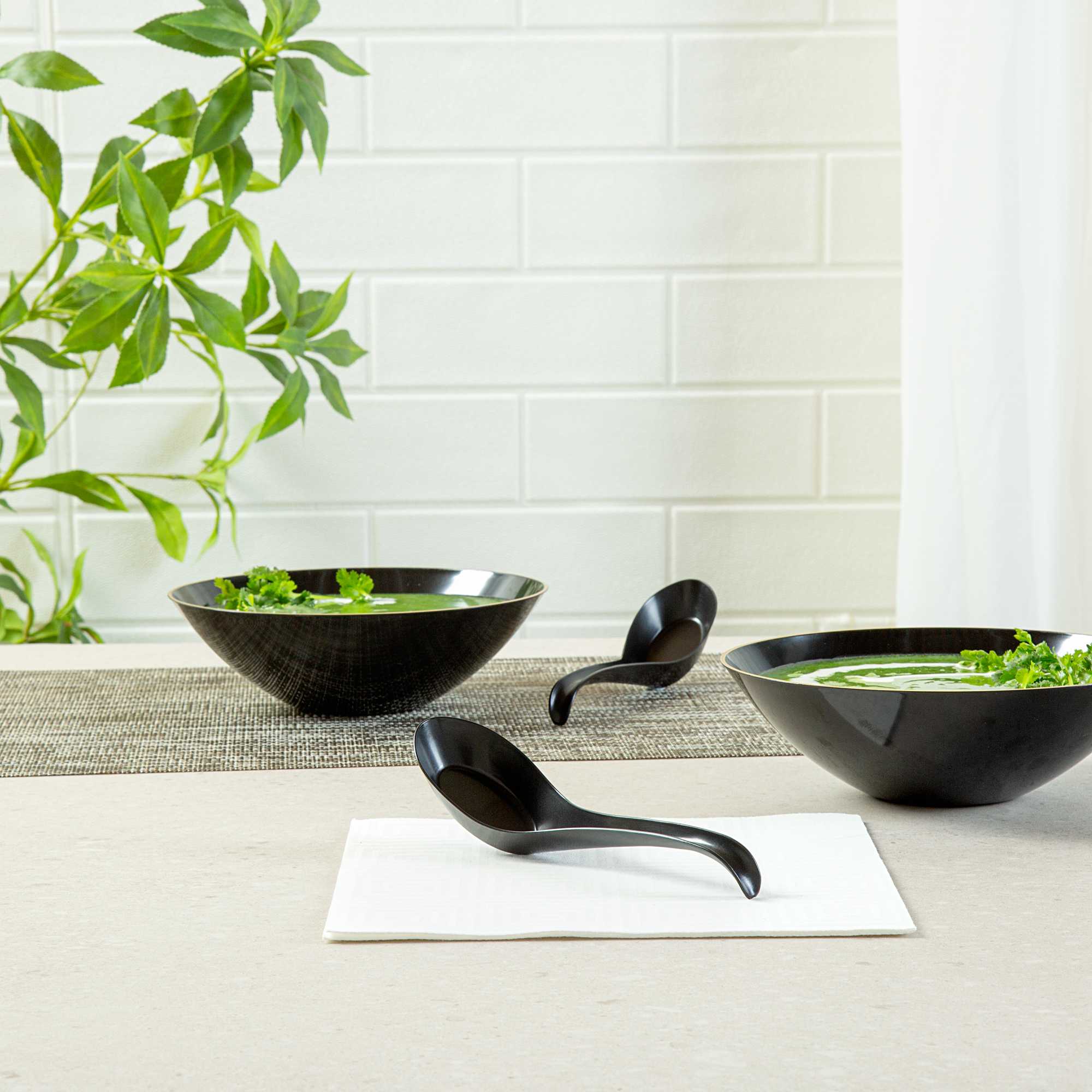 Chef 101 Black Plastic Asian Soup Spoon - 6 1/2" x 1 3/4" x 3 1/4" - 100 count box
