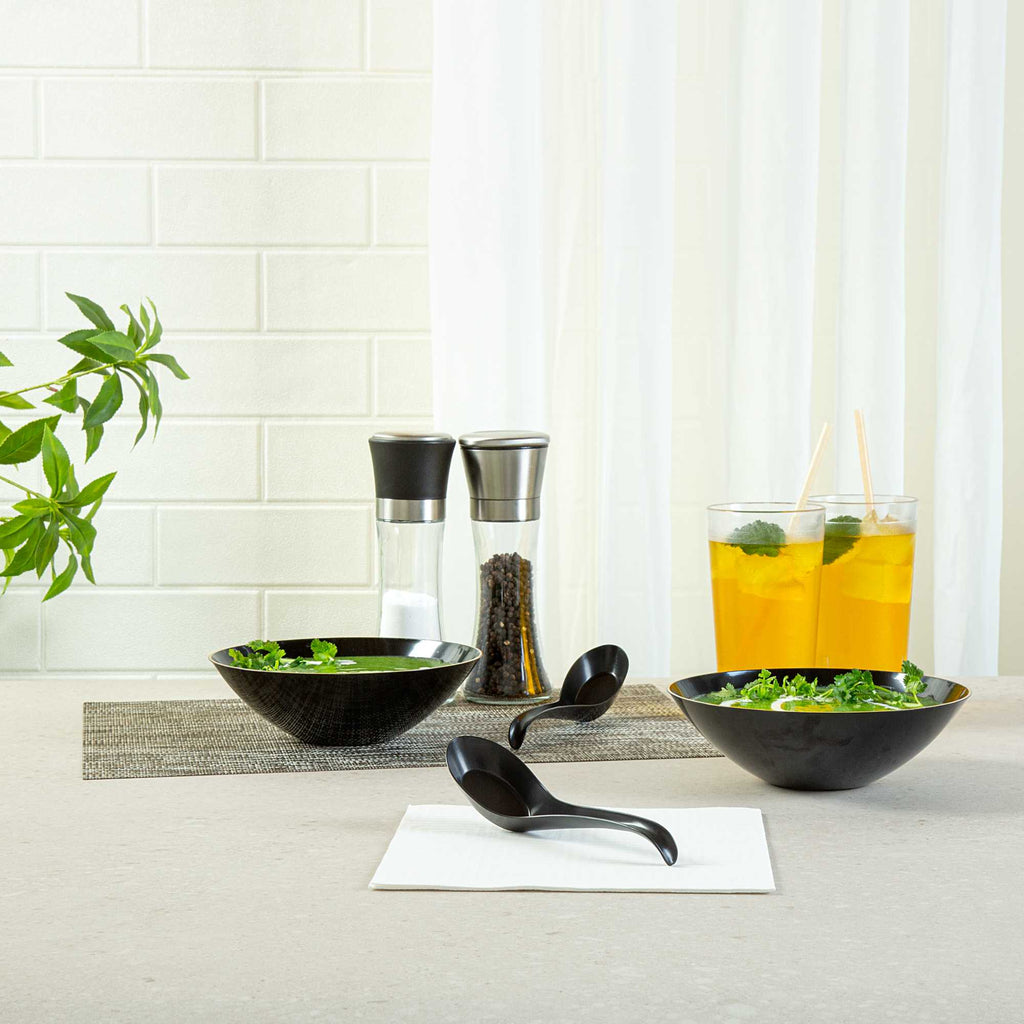 Chef 101 Black Plastic Asian Soup Spoon - 6 1/2" x 1 3/4" x 3 1/4" - 100 count box