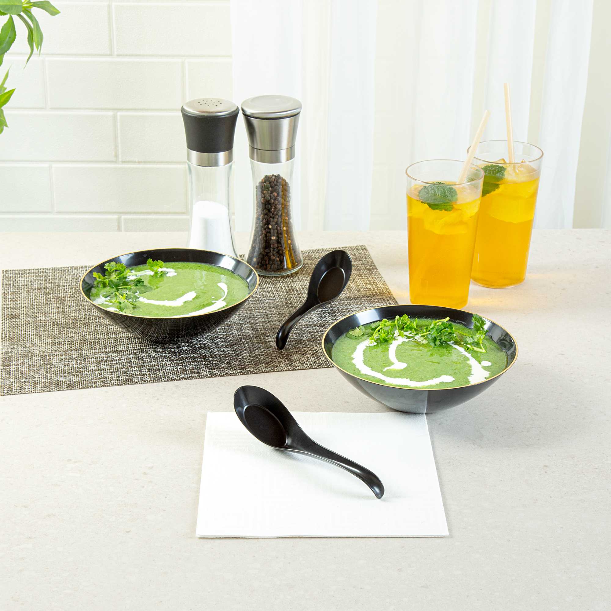 Chef 101 Black Plastic Asian Soup Spoon - 6 1/2" x 1 3/4" x 3 1/4" - 100 count box