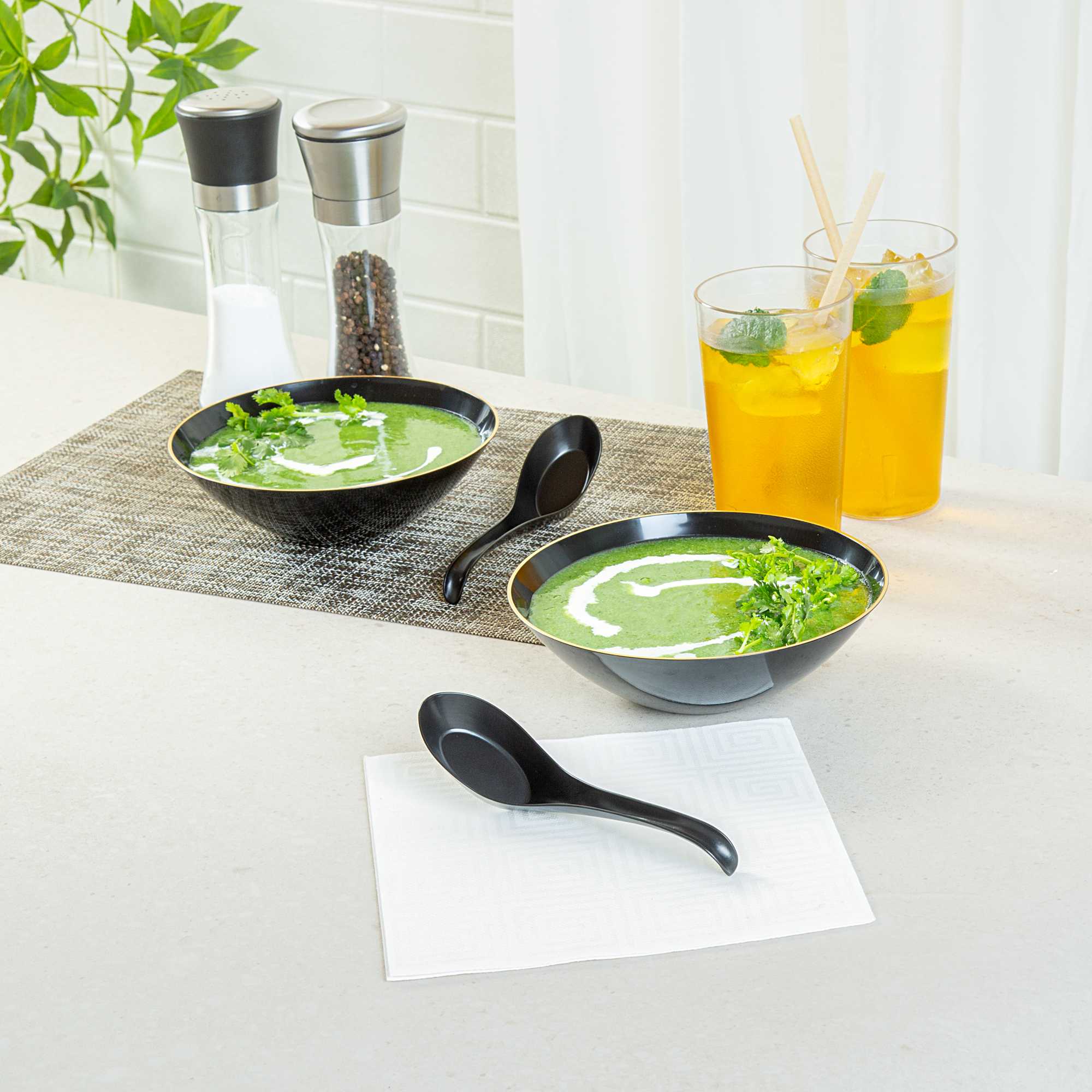 Chef 101 Black Plastic Asian Soup Spoon - 6 1/2" x 1 3/4" x 3 1/4" - 100 count box