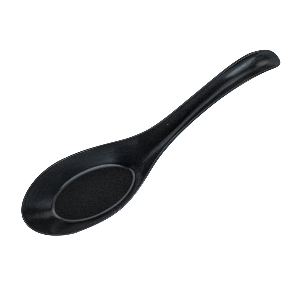 Chef 101 Black Plastic Asian Soup Spoon - 6 1/2" x 1 3/4" x 3 1/4" - 1000 count box