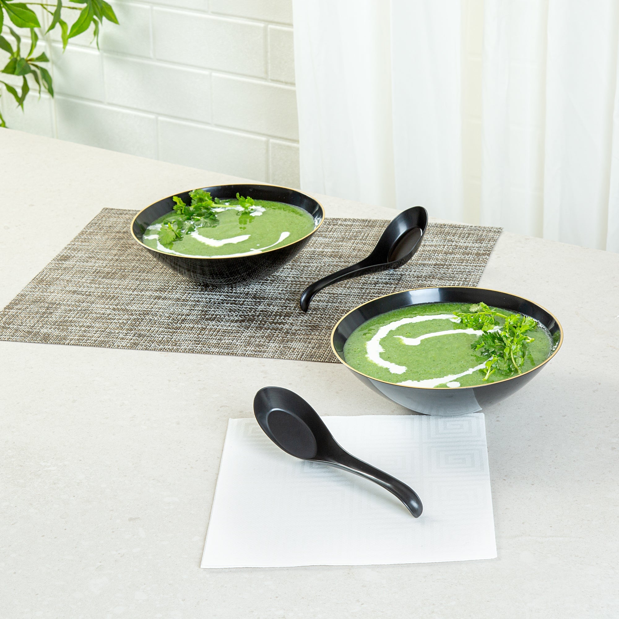 Chef 101 Black Plastic Asian Soup Spoon - 6 1/2" x 1 3/4" x 3 1/4" - 1000 count box