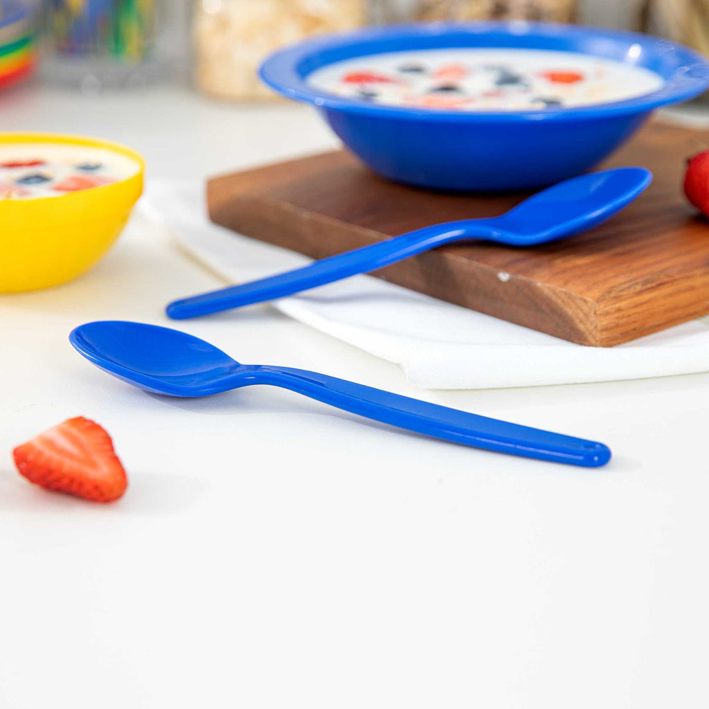 RW Kids Blue Plastic Spoon - 6 3/4" x 1 1/4" - 10 count box