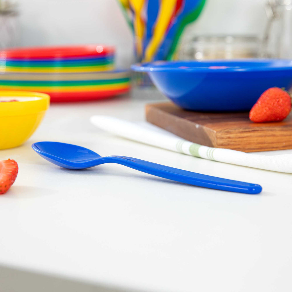 RW Kids Blue Plastic Spoon - 6 3/4" x 1 1/4" - 10 count box