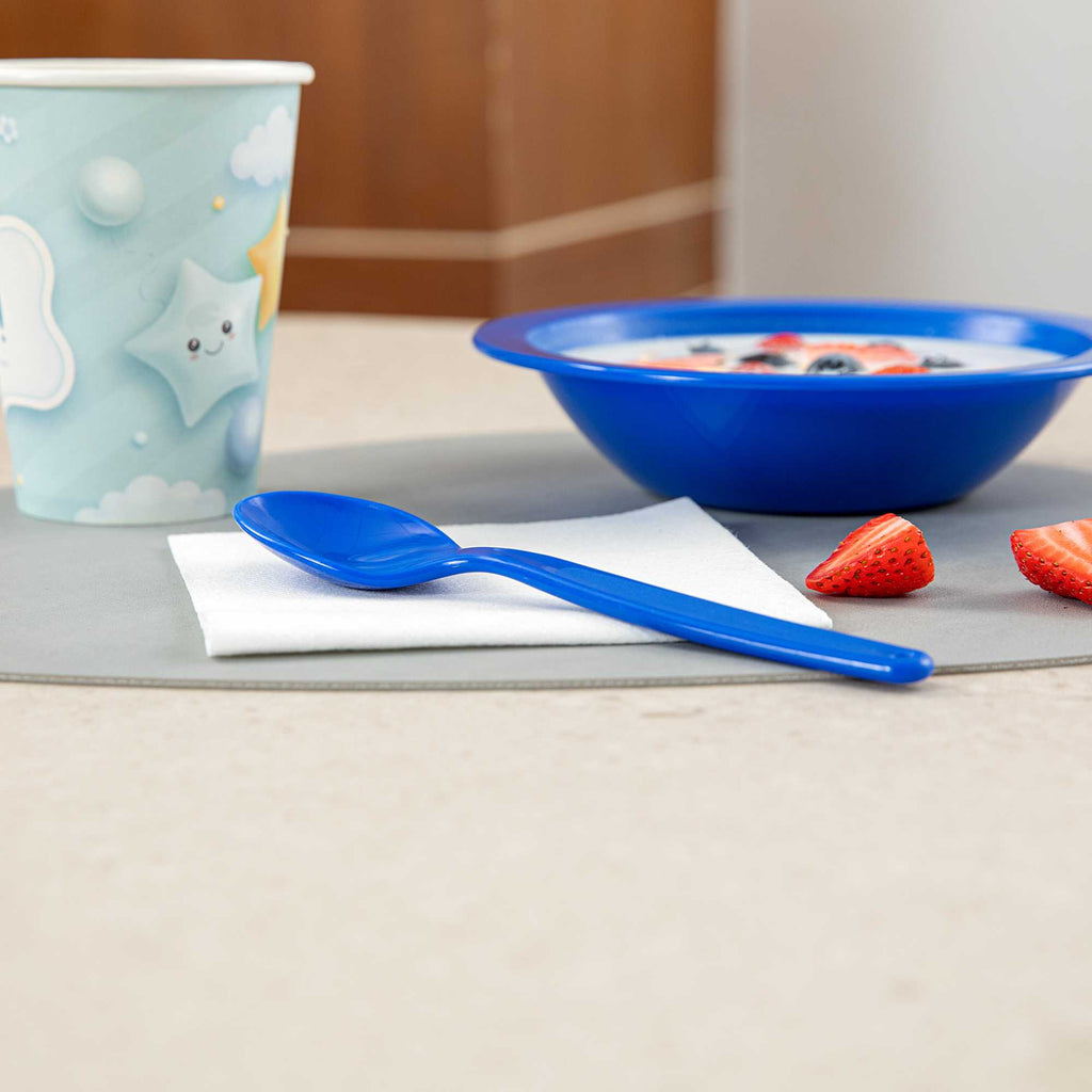 RW Kids Blue Plastic Spoon - 6 3/4" x 1 1/4" - 10 count box
