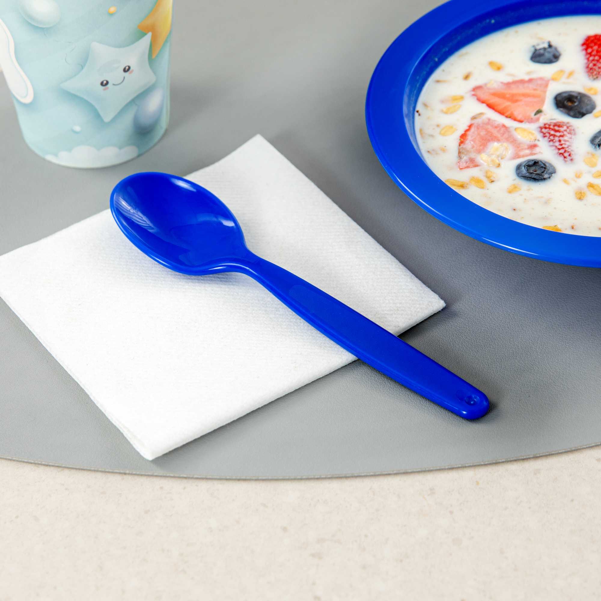 RW Kids Blue Plastic Spoon - 6 3/4" x 1 1/4" - 10 count box