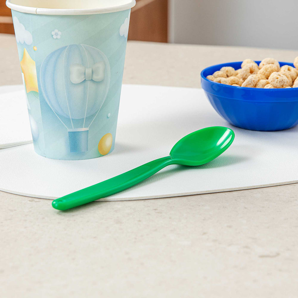 RW Kids Green Plastic Spoon - 6 3/4" x 1 1/4" - 10 count box