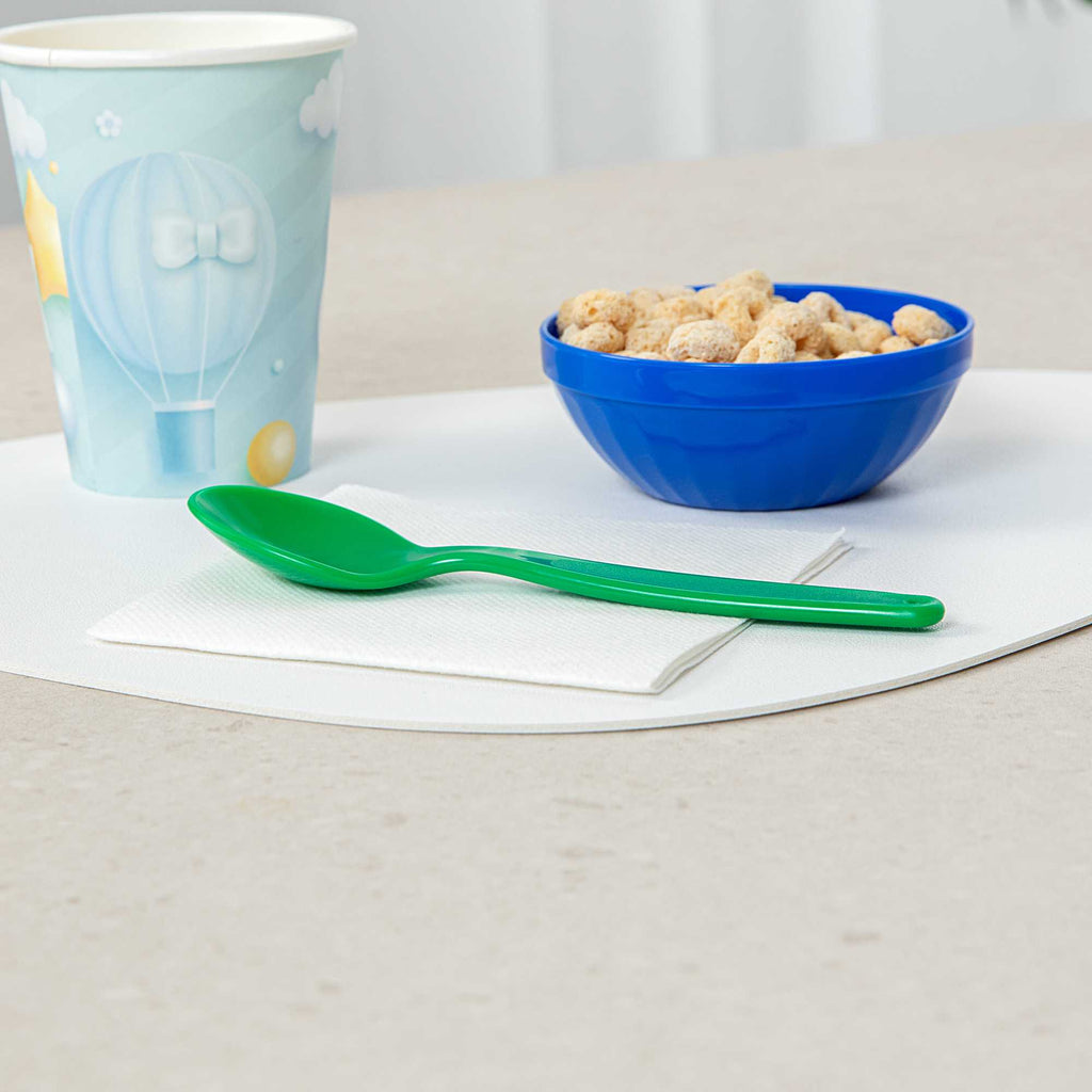 RW Kids Green Plastic Spoon - 6 3/4" x 1 1/4" - 10 count box