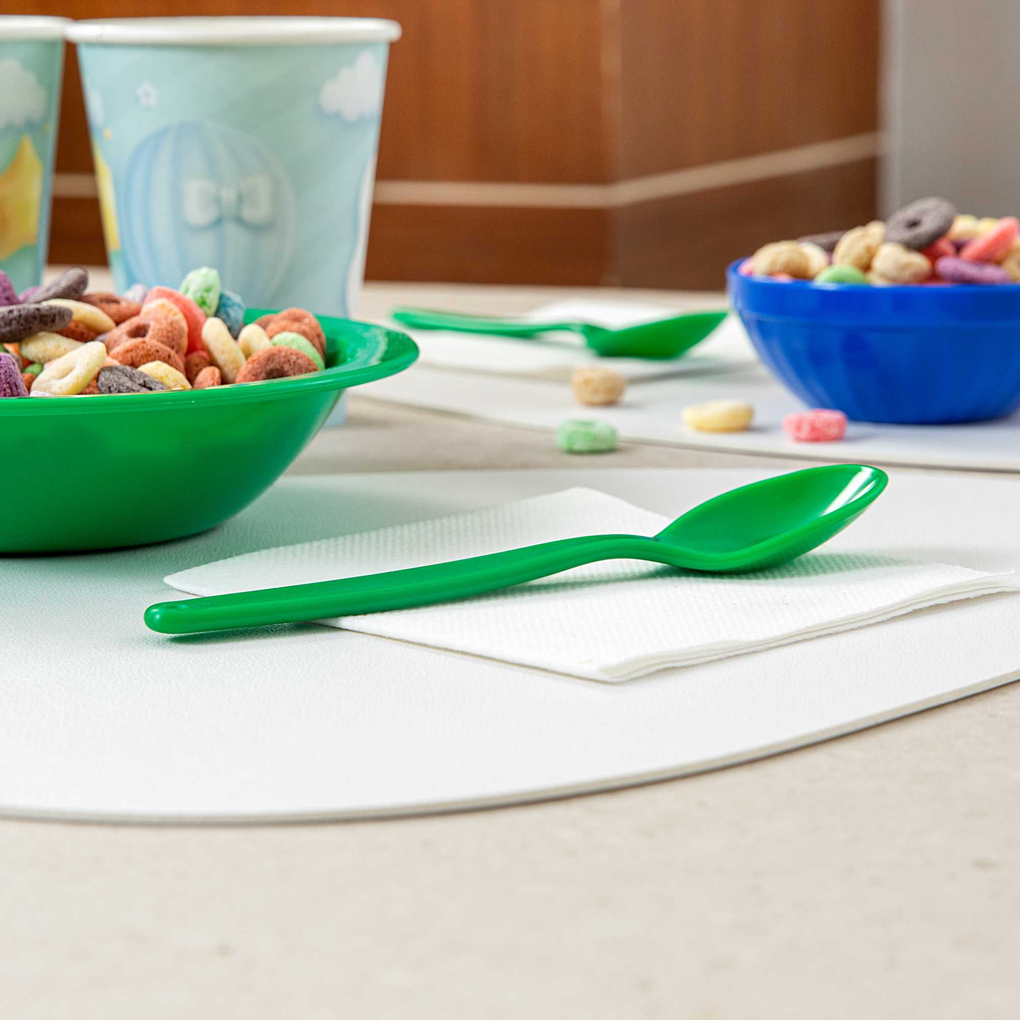RW Kids Green Plastic Spoon - 6 3/4" x 1 1/4" - 10 count box