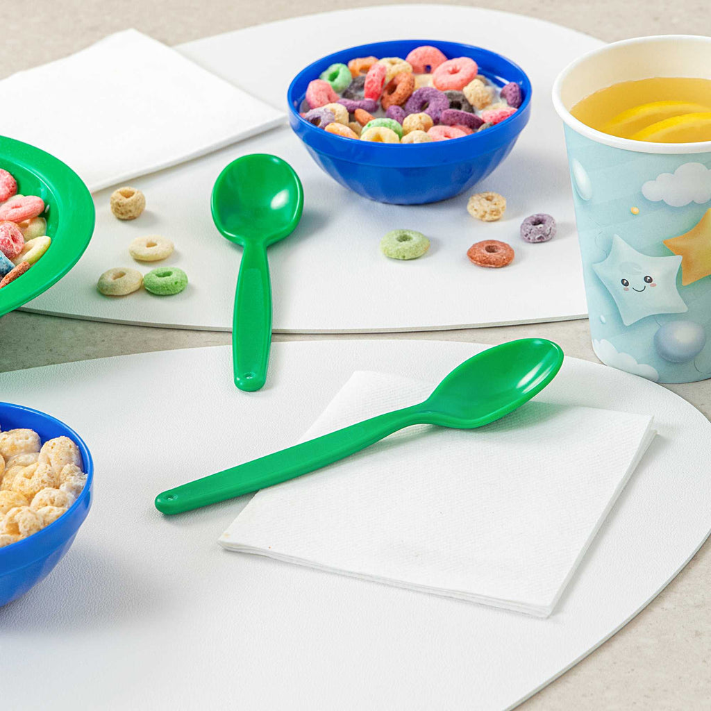 RW Kids Green Plastic Spoon - 6 3/4" x 1 1/4" - 10 count box