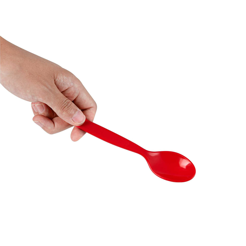 RW Kids Red Plastic Spoon - 6 3/4" x 1 1/4" - 10 count box