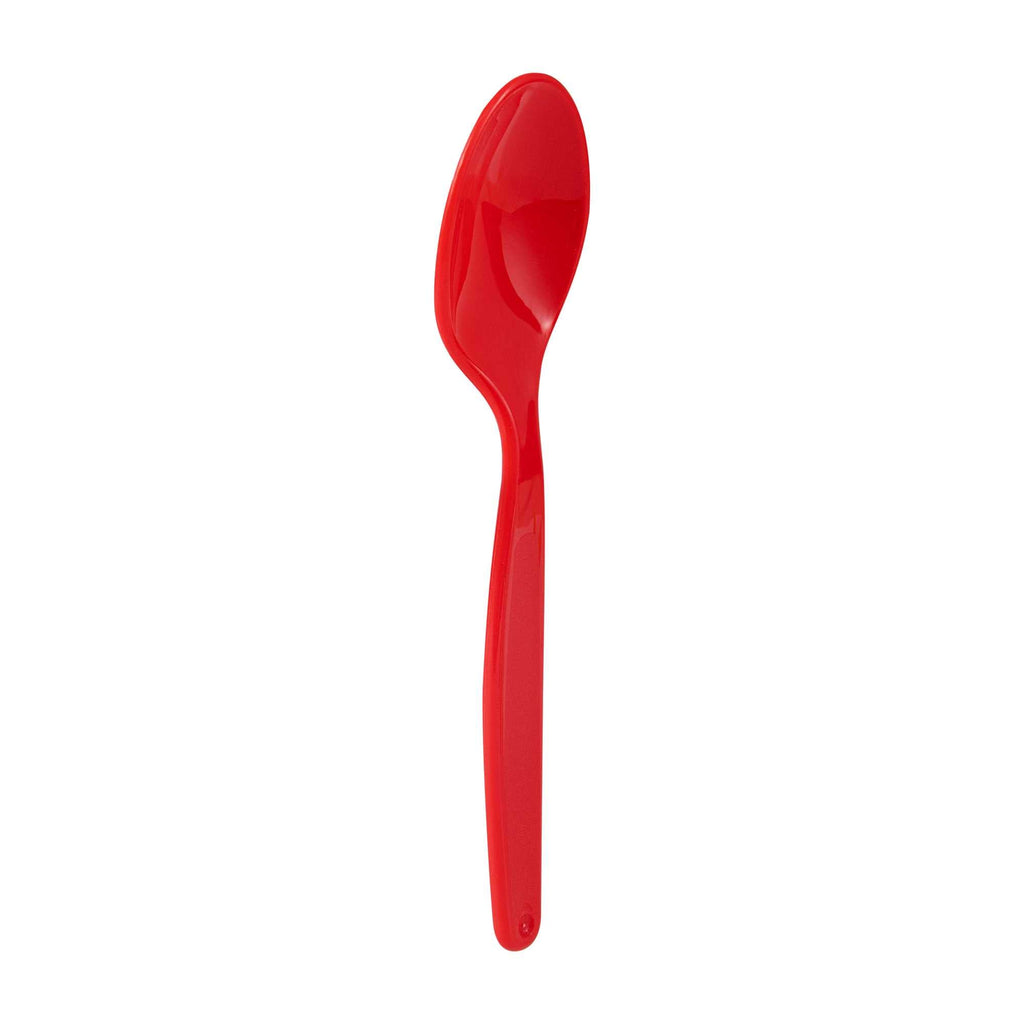 RW Kids Red Plastic Spoon - 6 3/4" x 1 1/4" - 10 count box