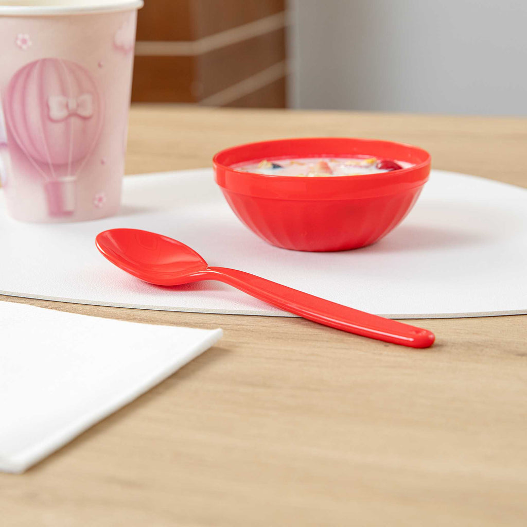 RW Kids Red Plastic Spoon - 6 3/4" x 1 1/4" - 10 count box