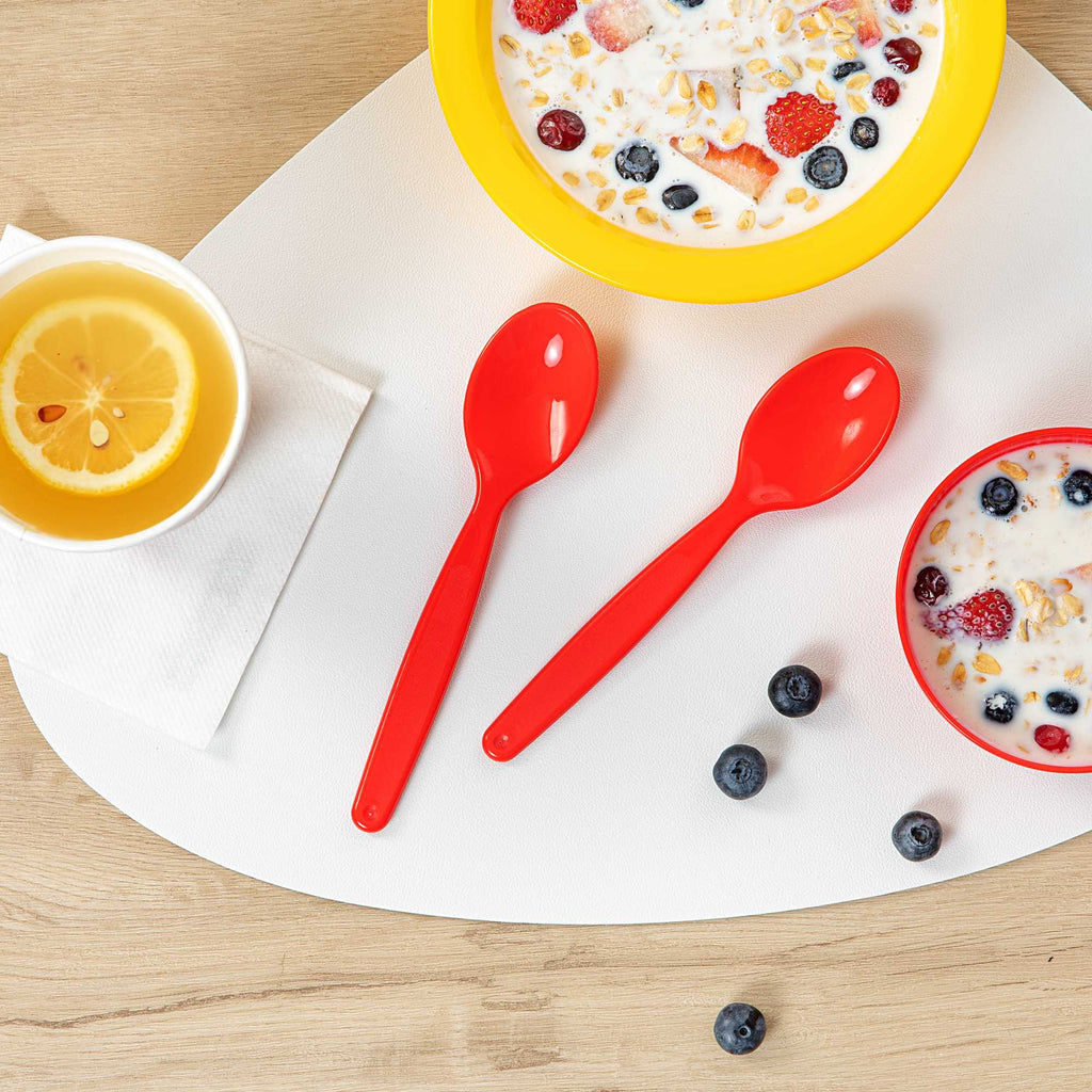 RW Kids Red Plastic Spoon - 6 3/4" x 1 1/4" - 10 count box