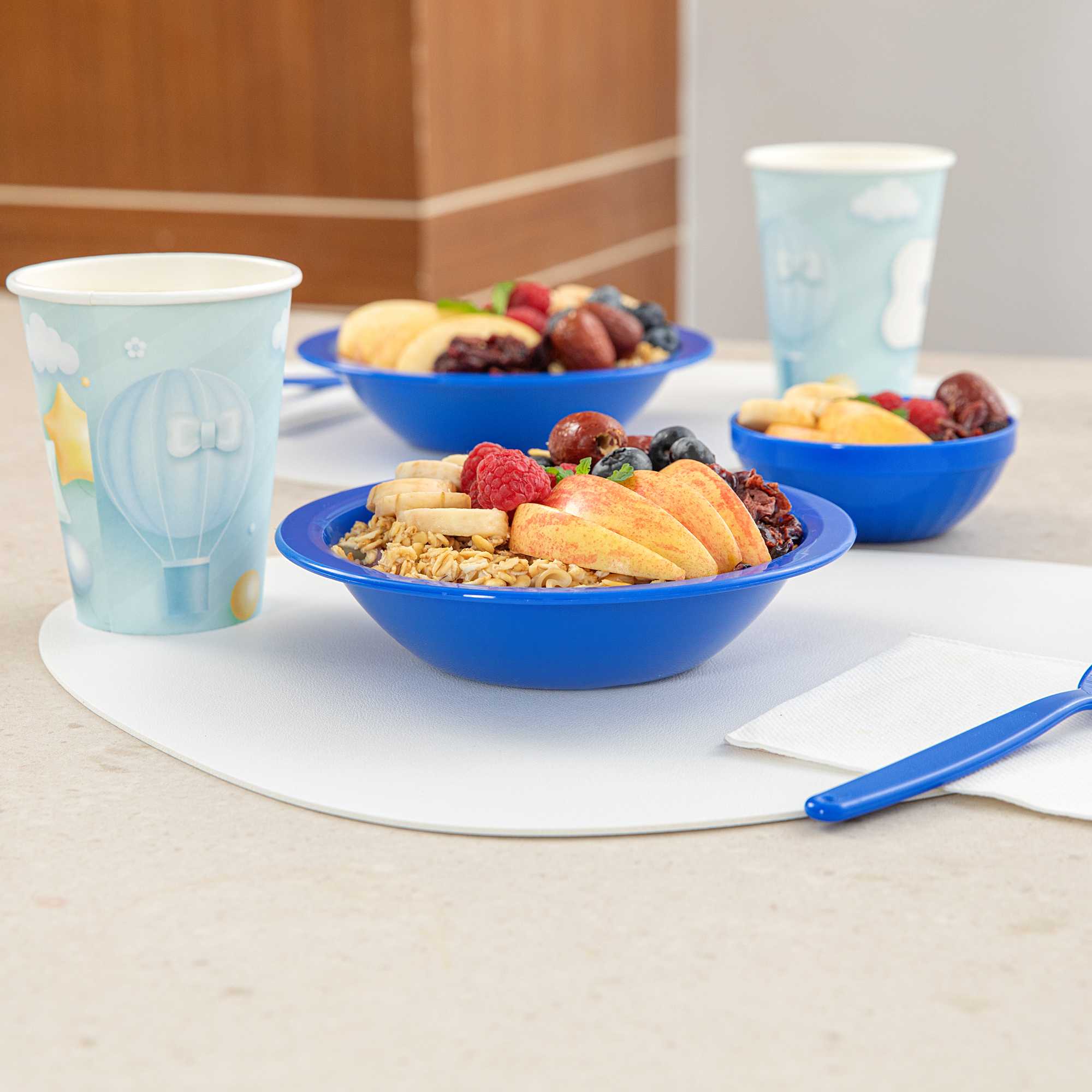 RW Kids 14 oz Round Blue Plastic Bowl - 6 3/4" x 6 3/4" x 4 1/4" - 10 count box