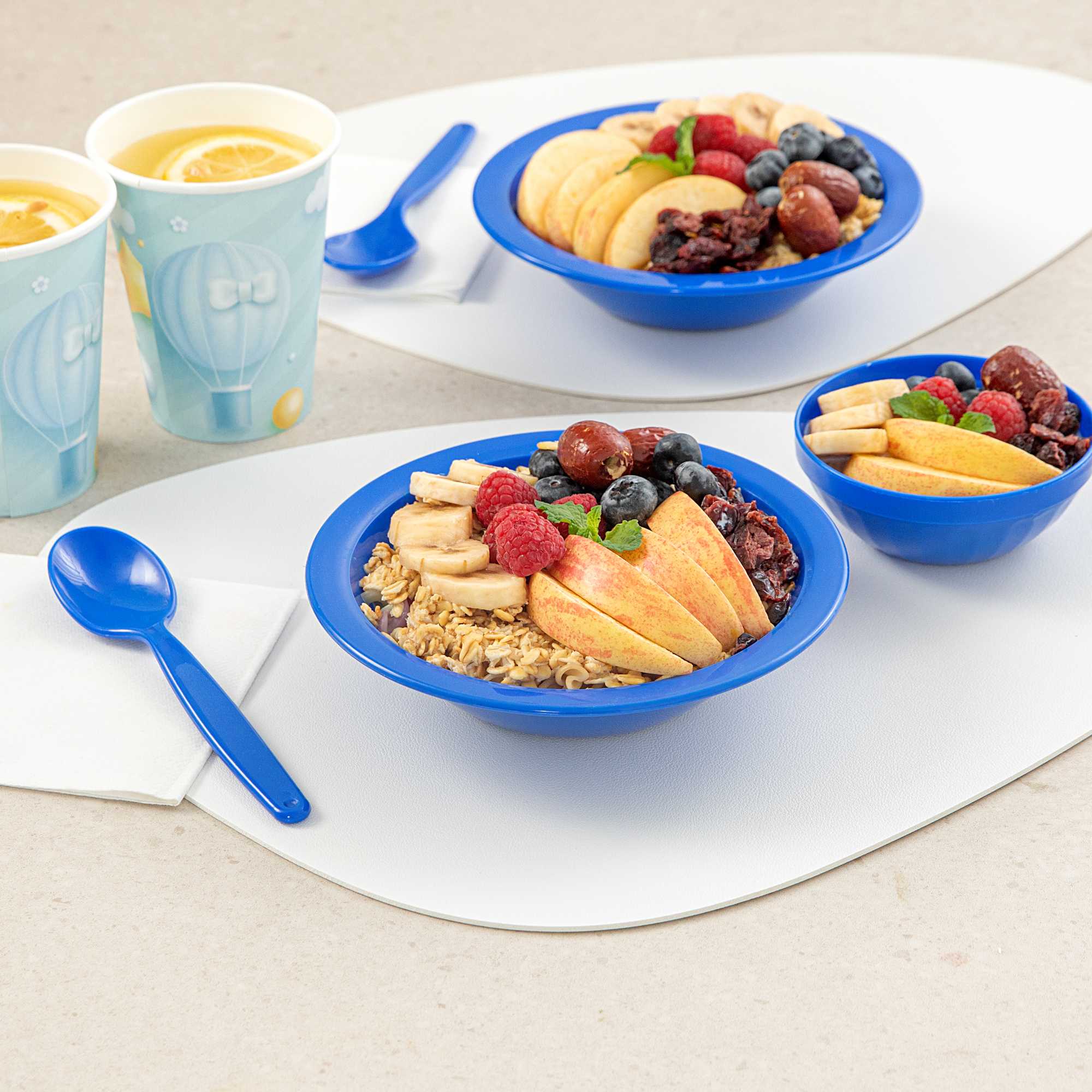 RW Kids 14 oz Round Blue Plastic Bowl - 6 3/4" x 6 3/4" x 4 1/4" - 10 count box