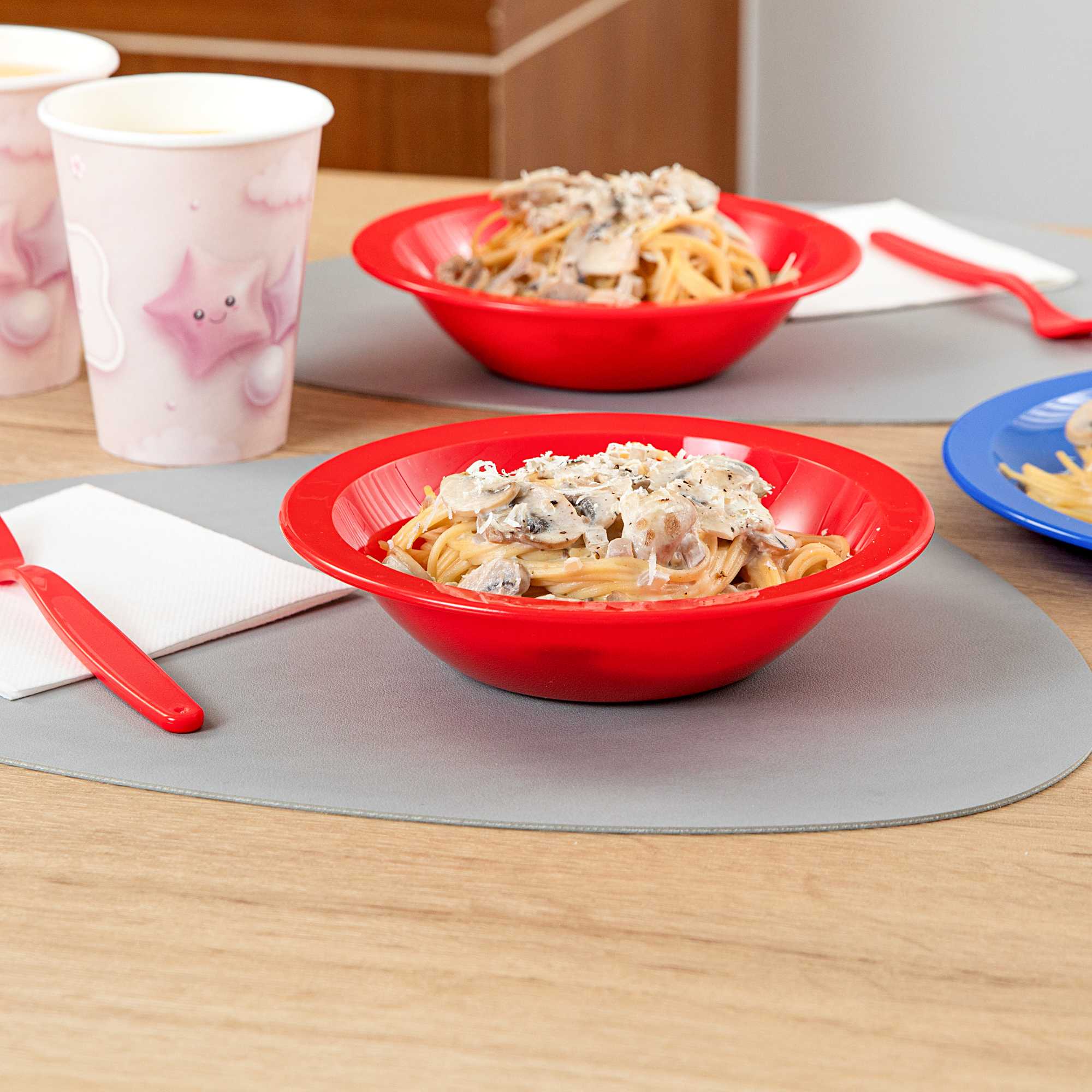 RW Kids 14 oz Round Red Plastic Bowl - 6 3/4" x 6 3/4" x 4 1/4" - 10 count box