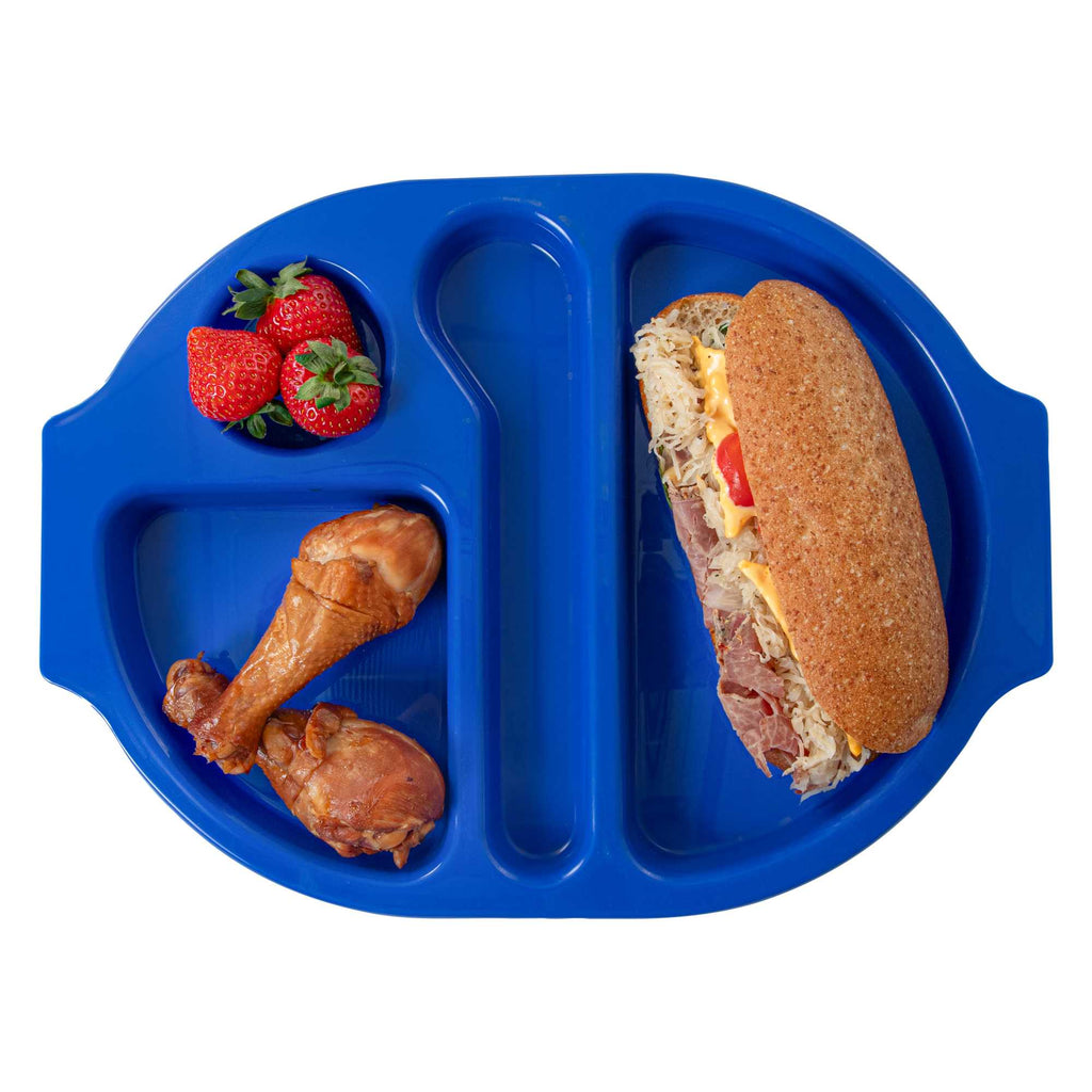 RW Kids Blue Plastic Lunch Tray - 4 Compartments - 14 3/4" x 11" x 1" - 10 count box