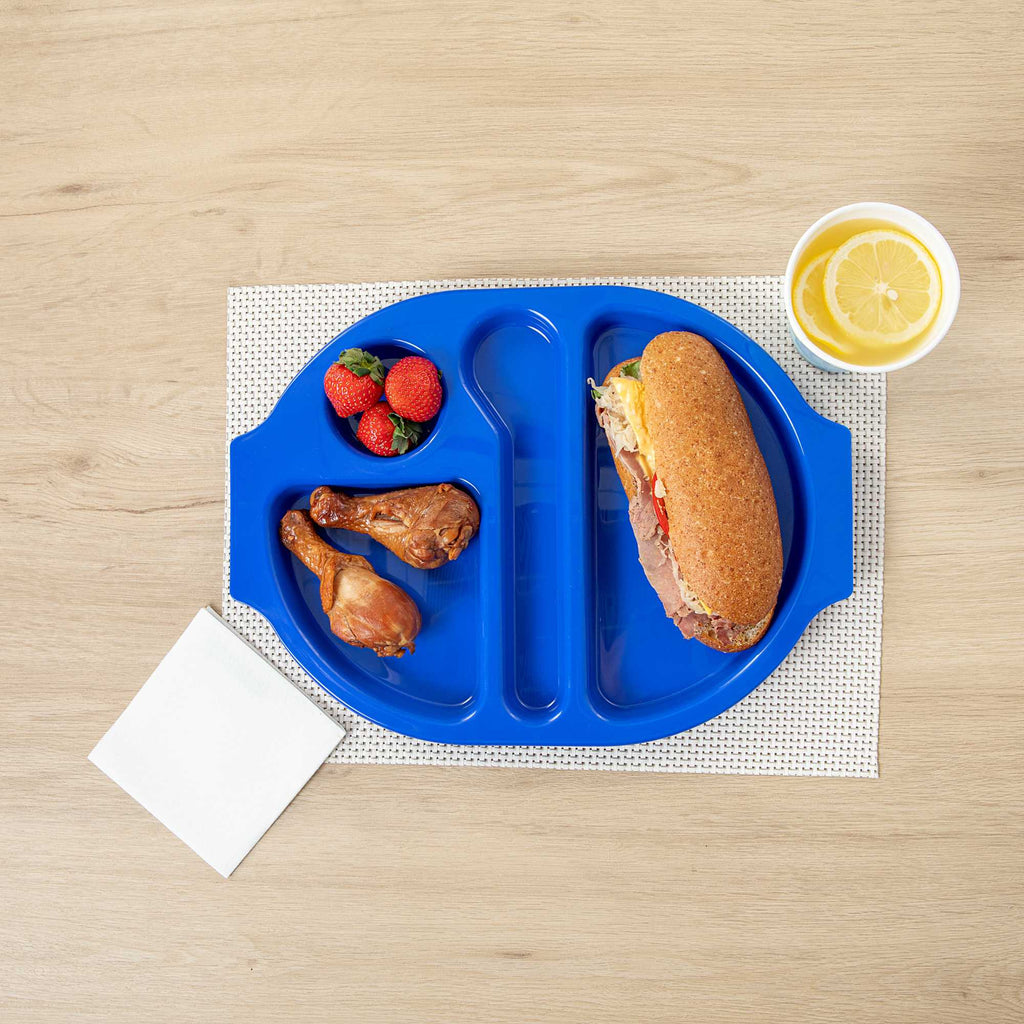 RW Kids Blue Plastic Lunch Tray - 4 Compartments - 14 3/4" x 11" x 1" - 10 count box