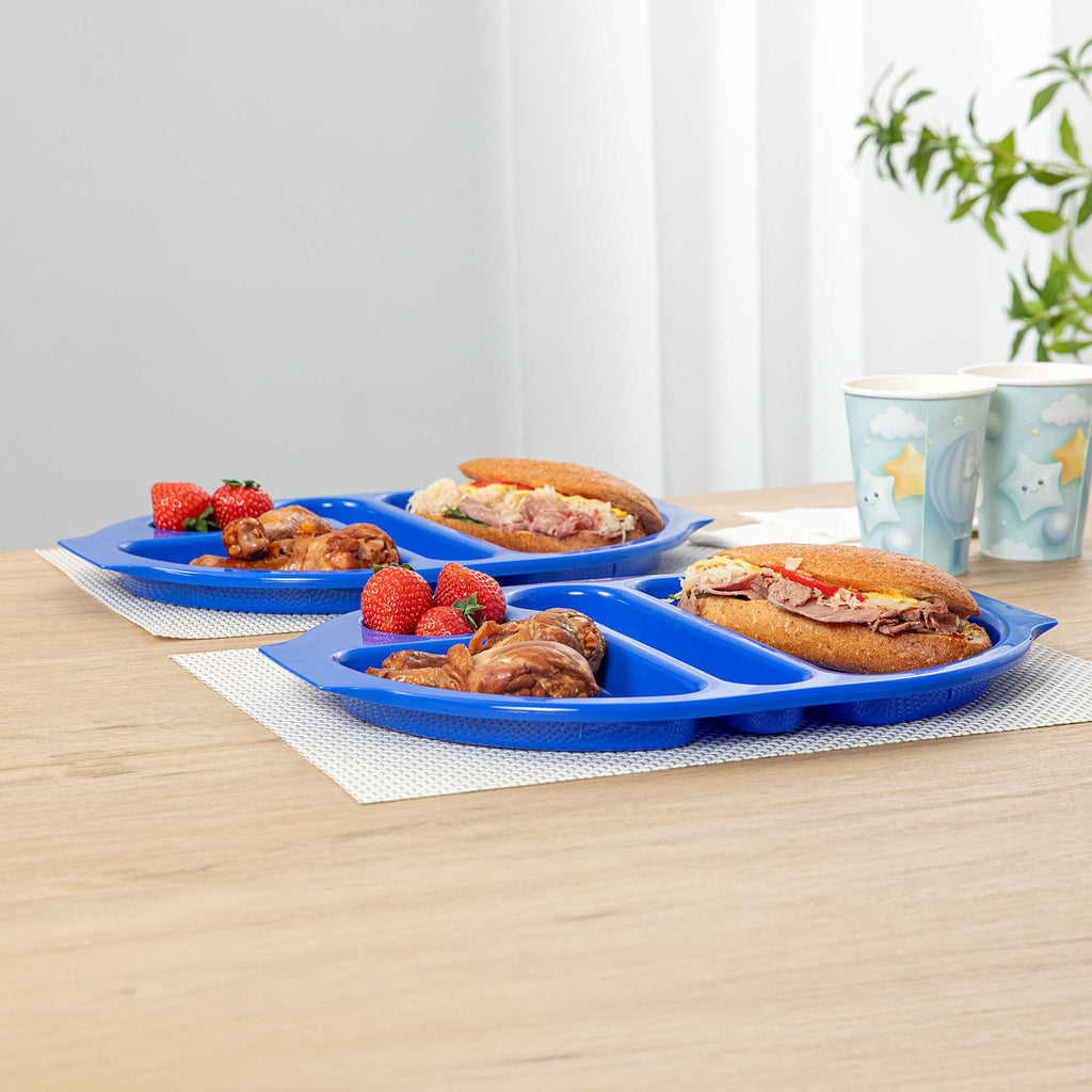 RW Kids Blue Plastic Lunch Tray - 4 Compartments - 14 3/4" x 11" x 1" - 10 count box