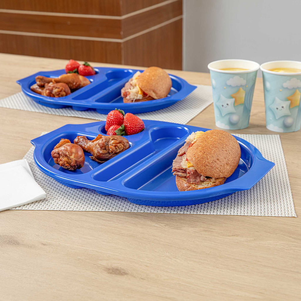 RW Kids Blue Plastic Lunch Tray - 4 Compartments - 14 3/4" x 11" x 1" - 10 count box
