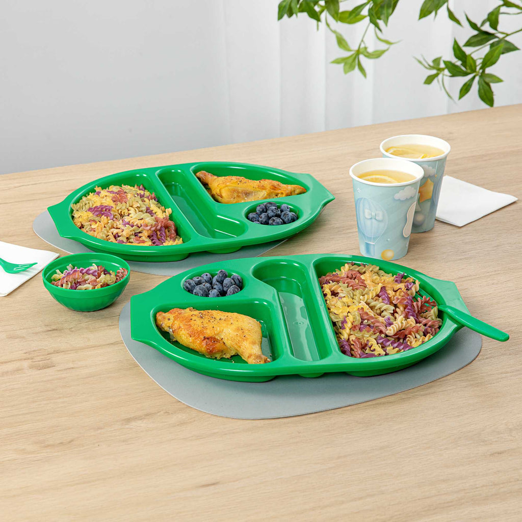 RW Kids Green Plastic Lunch Tray - 4 Compartments - 14 3/4" x 11" x 1" - 10 count box
