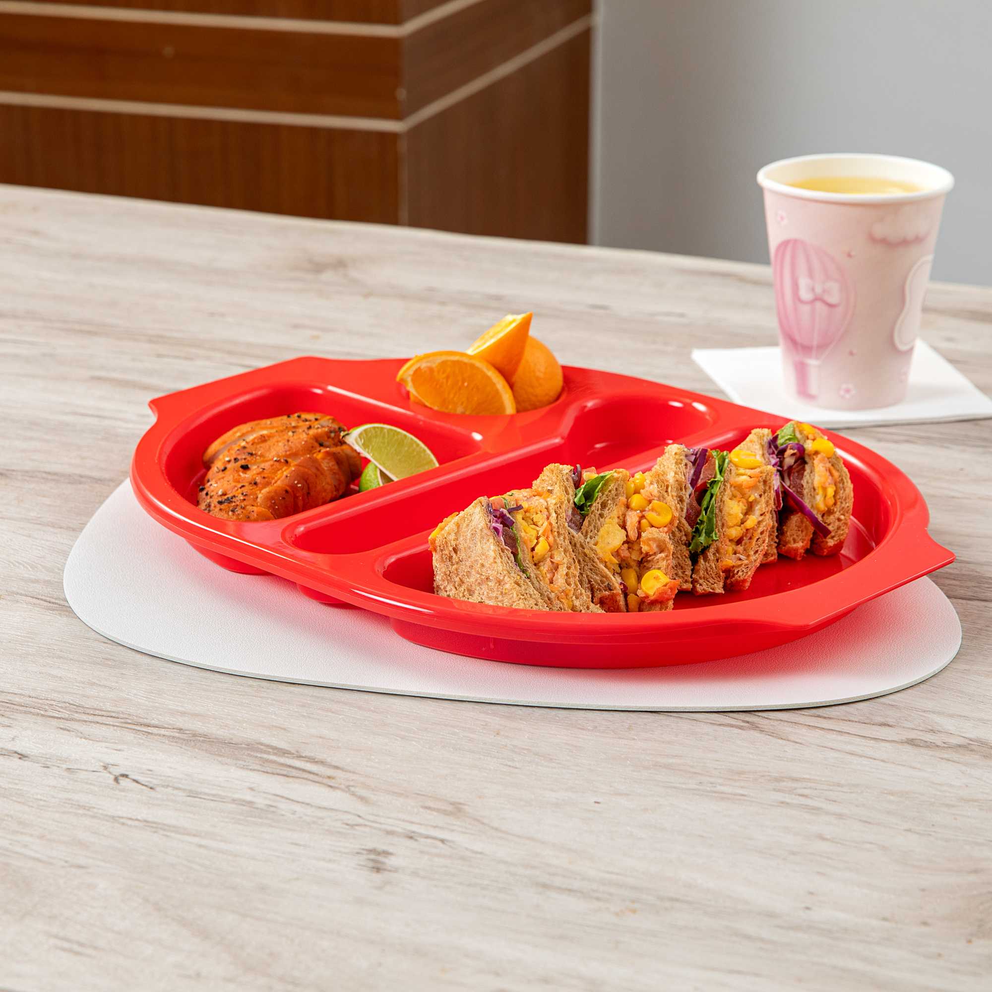 RW Kids Red Plastic Lunch Tray - 4 Compartments - 14 3/4" x 11" x 1" - 10 count box