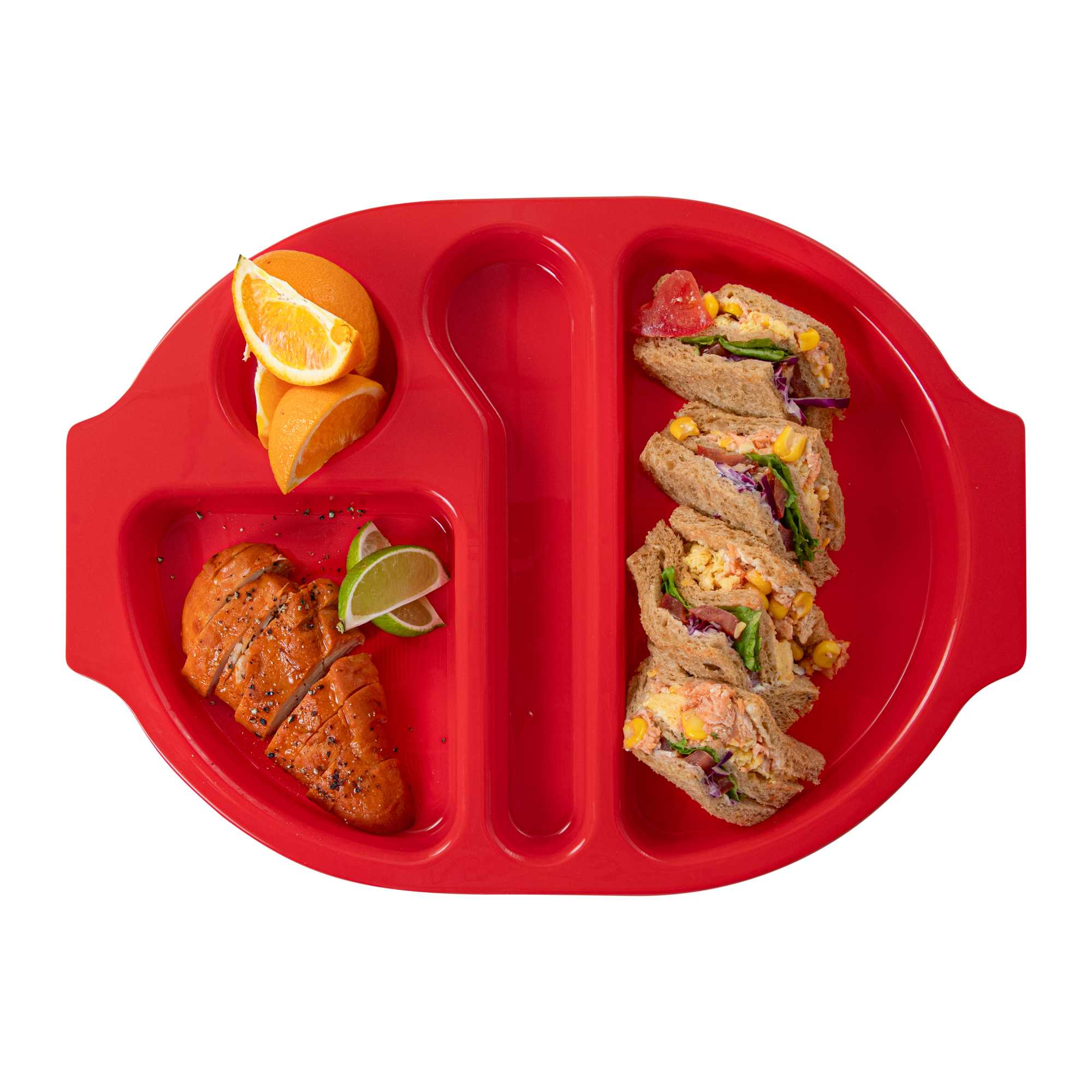 RW Kids Red Plastic Lunch Tray - 4 Compartments - 14 3/4" x 11" x 1" - 10 count box