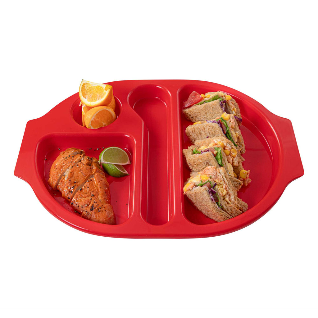 RW Kids Red Plastic Lunch Tray - 4 Compartments - 14 3/4" x 11" x 1" - 10 count box