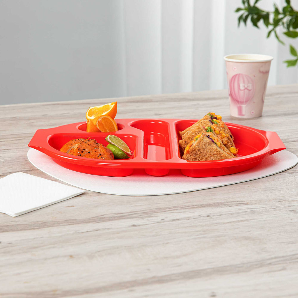 RW Kids Red Plastic Lunch Tray - 4 Compartments - 14 3/4" x 11" x 1" - 10 count box