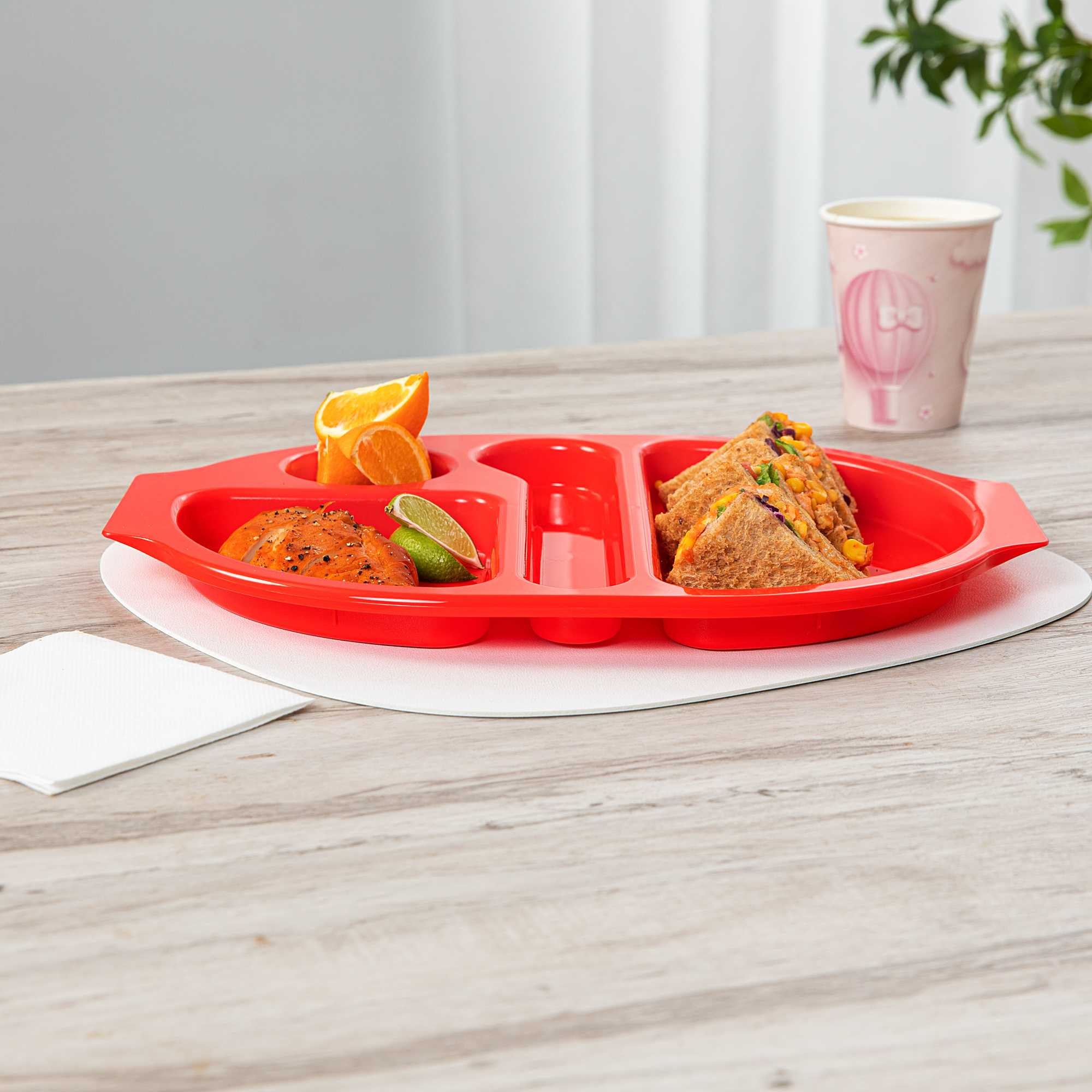 RW Kids Red Plastic Lunch Tray - 4 Compartments - 14 3/4" x 11" x 1" - 10 count box