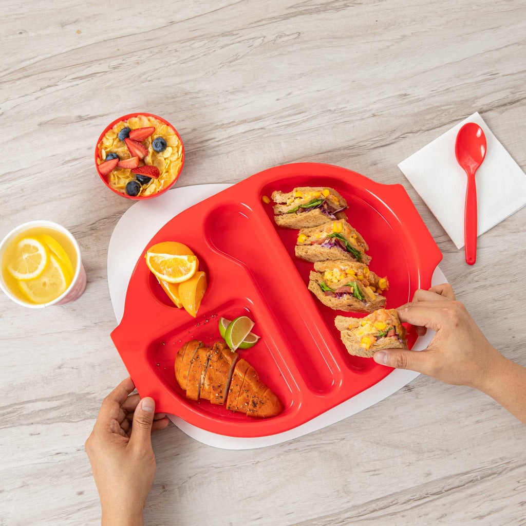 RW Kids Red Plastic Lunch Tray - 4 Compartments - 14 3/4" x 11" x 1" - 10 count box