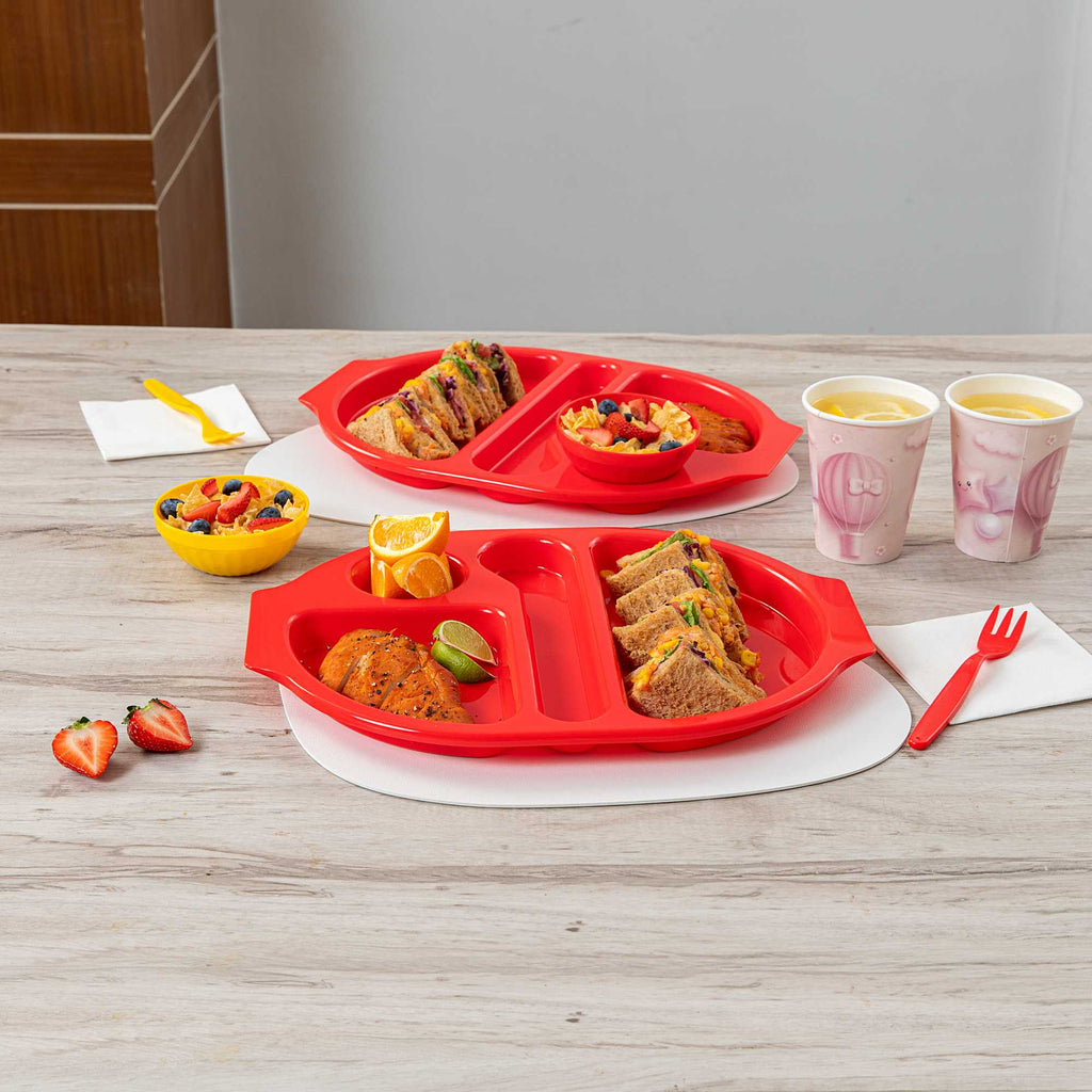 RW Kids Red Plastic Lunch Tray - 4 Compartments - 14 3/4" x 11" x 1" - 10 count box