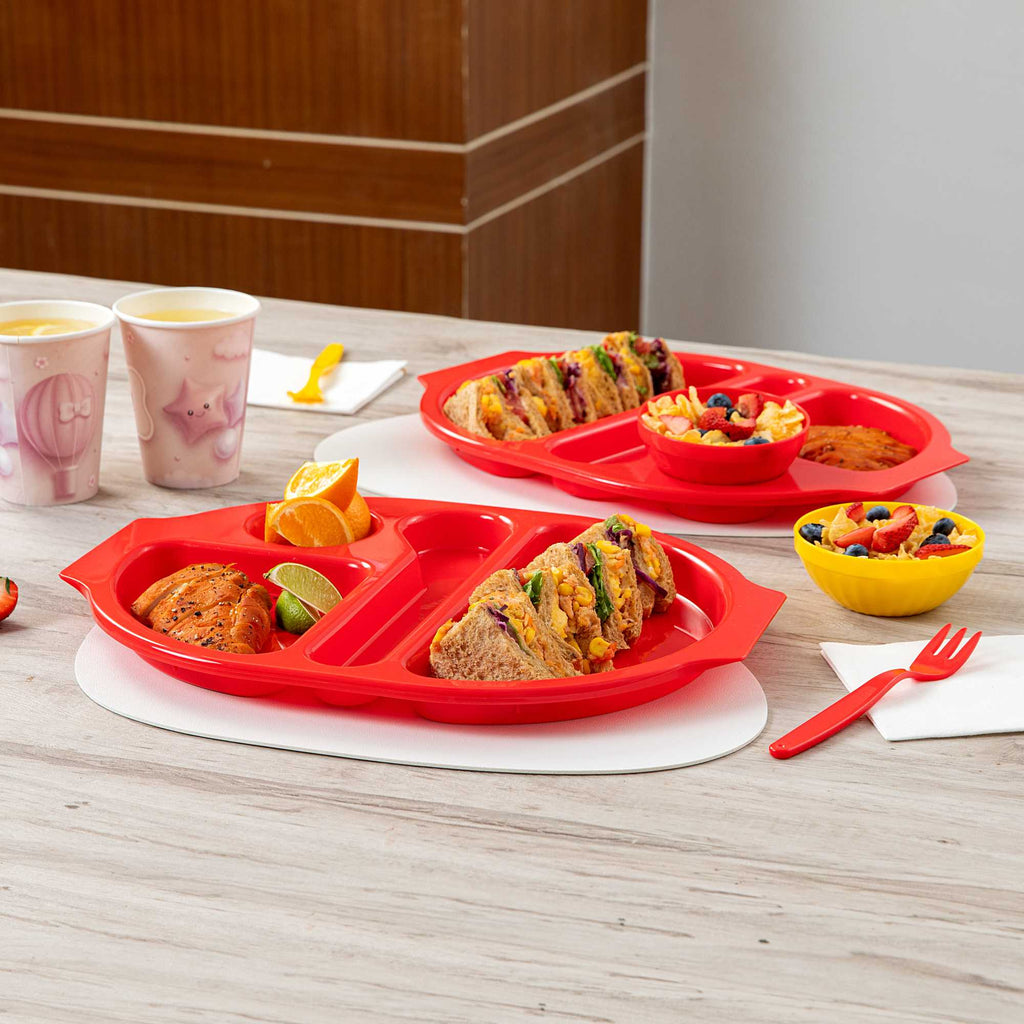 RW Kids Red Plastic Lunch Tray - 4 Compartments - 14 3/4" x 11" x 1" - 10 count box