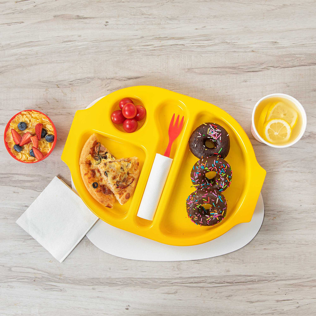 RW Kids Yellow Plastic Lunch Tray - 4 Compartments - 14 3/4" x 11" x 1" - 10 count box