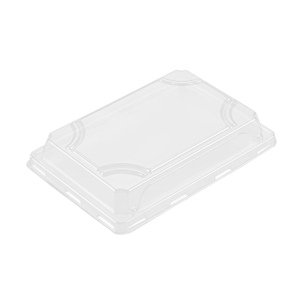 Roku Rectangle Gold Plastic Take Out Sushi Tray - with Clear Lid - 6 1/2" x 4 1/4" x 1 1/2" - 100 count box
