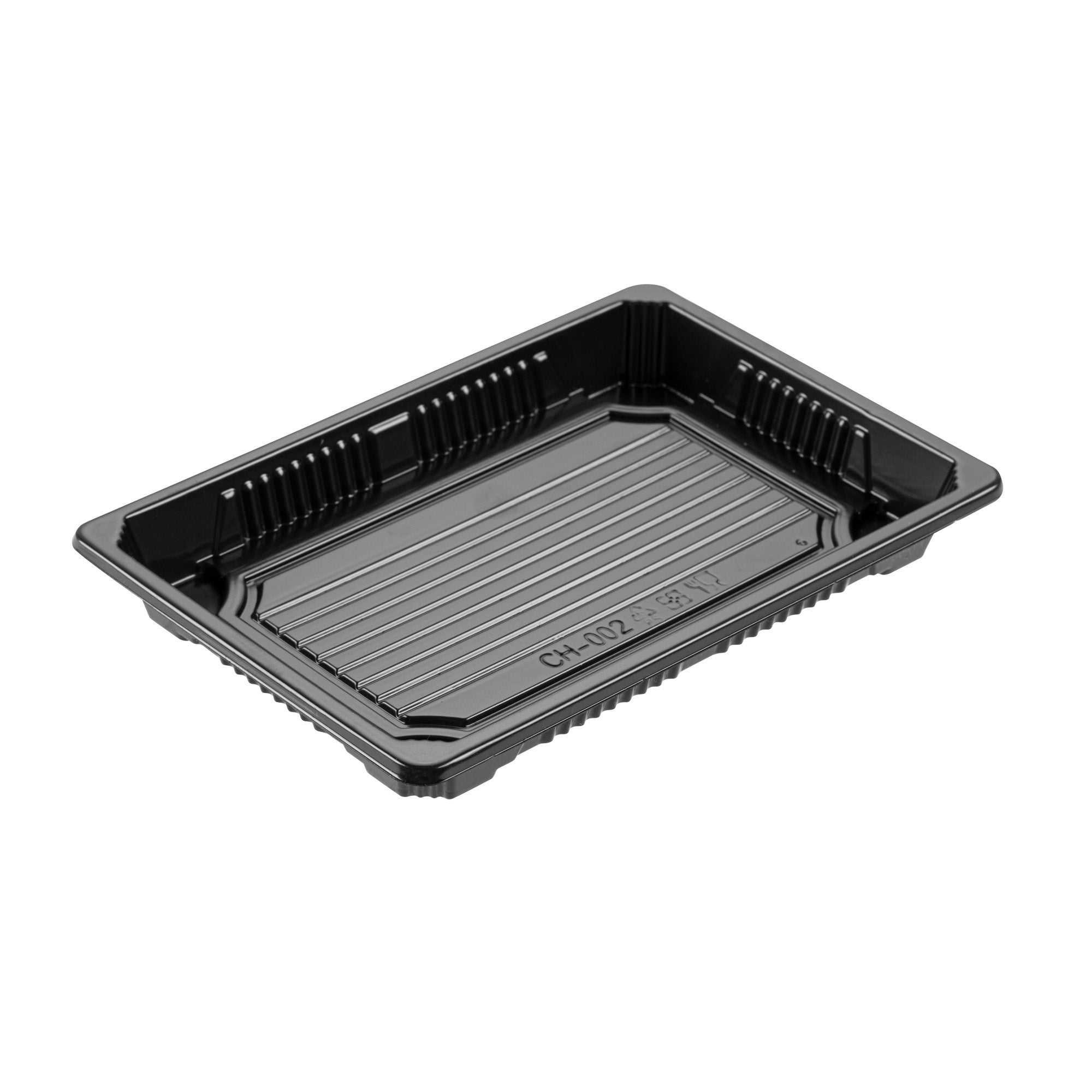 Roku Rectangle Black Plastic Take Out Sushi Tray - with Clear Lid - 7" x 5" x 1 1/2" - 100 count box