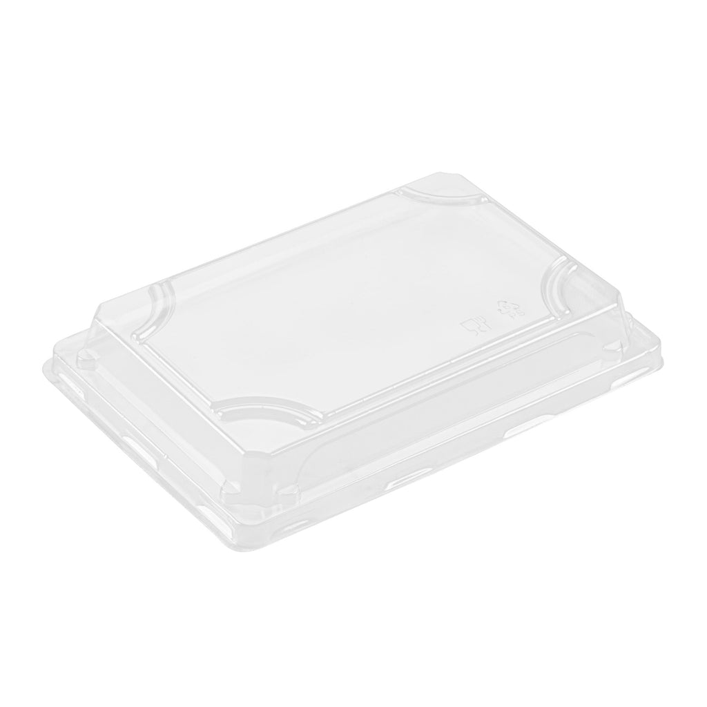 Roku Rectangle Black Plastic Take Out Sushi Tray - with Clear Lid - 7" x 5" x 1 1/2" - 100 count box