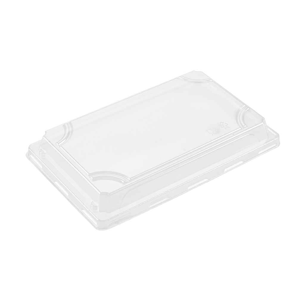 Roku Rectangle Black Plastic Take Out Sushi Tray - with Clear Lid - 8 1/4" x 5 1/4" x 1 1/2" - 100 count box