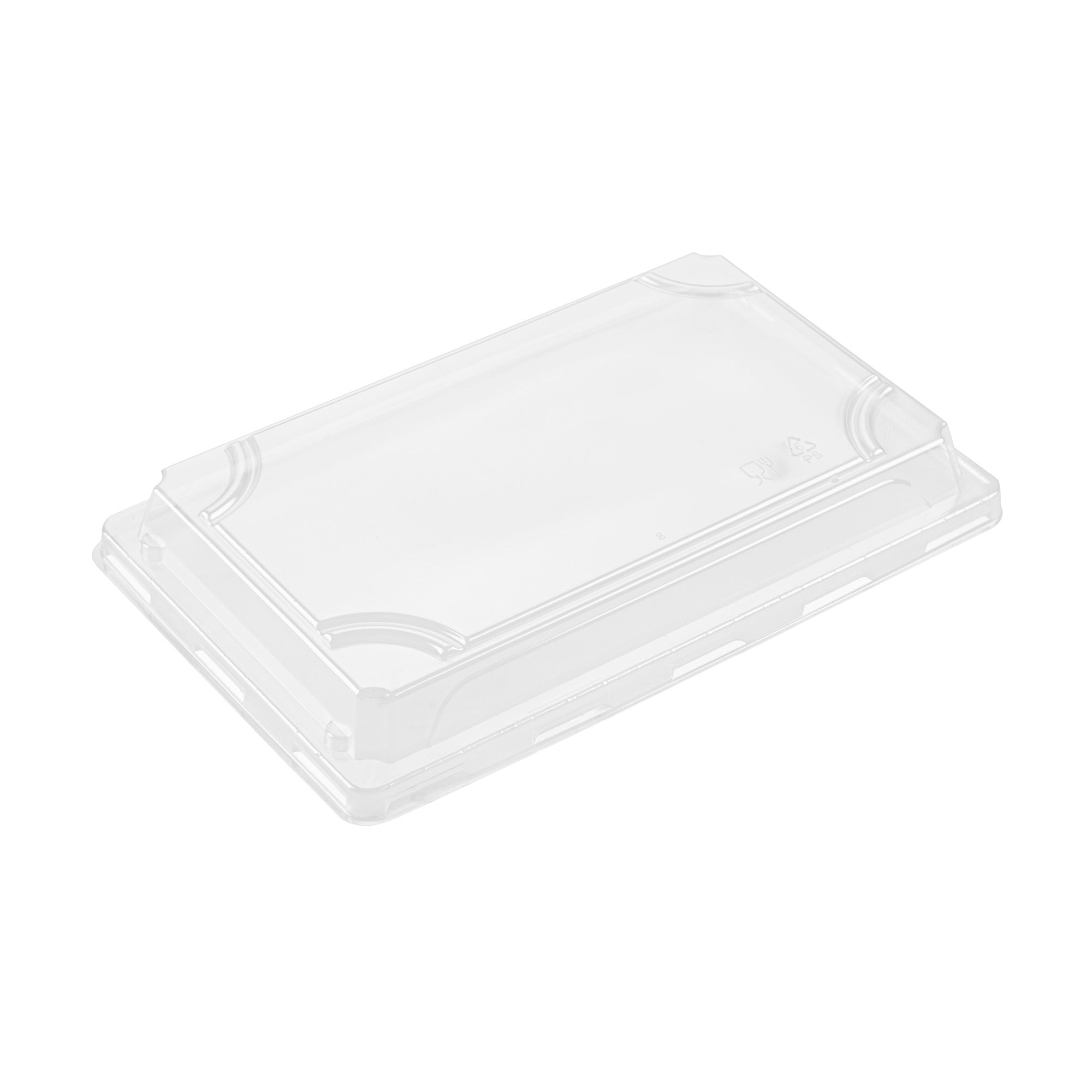 Roku Rectangle Gold Plastic Take Out Sushi Tray - with Clear Lid - 8 1/4" x 5 1/4" x 1 1/2" - 100 count box