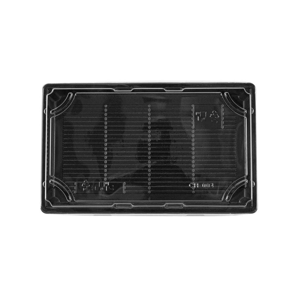 Roku Rectangle Black Plastic Take Out Sushi Tray - with Clear Lid - 9 1/4" x 6" x 1 3/4" - 100 count box