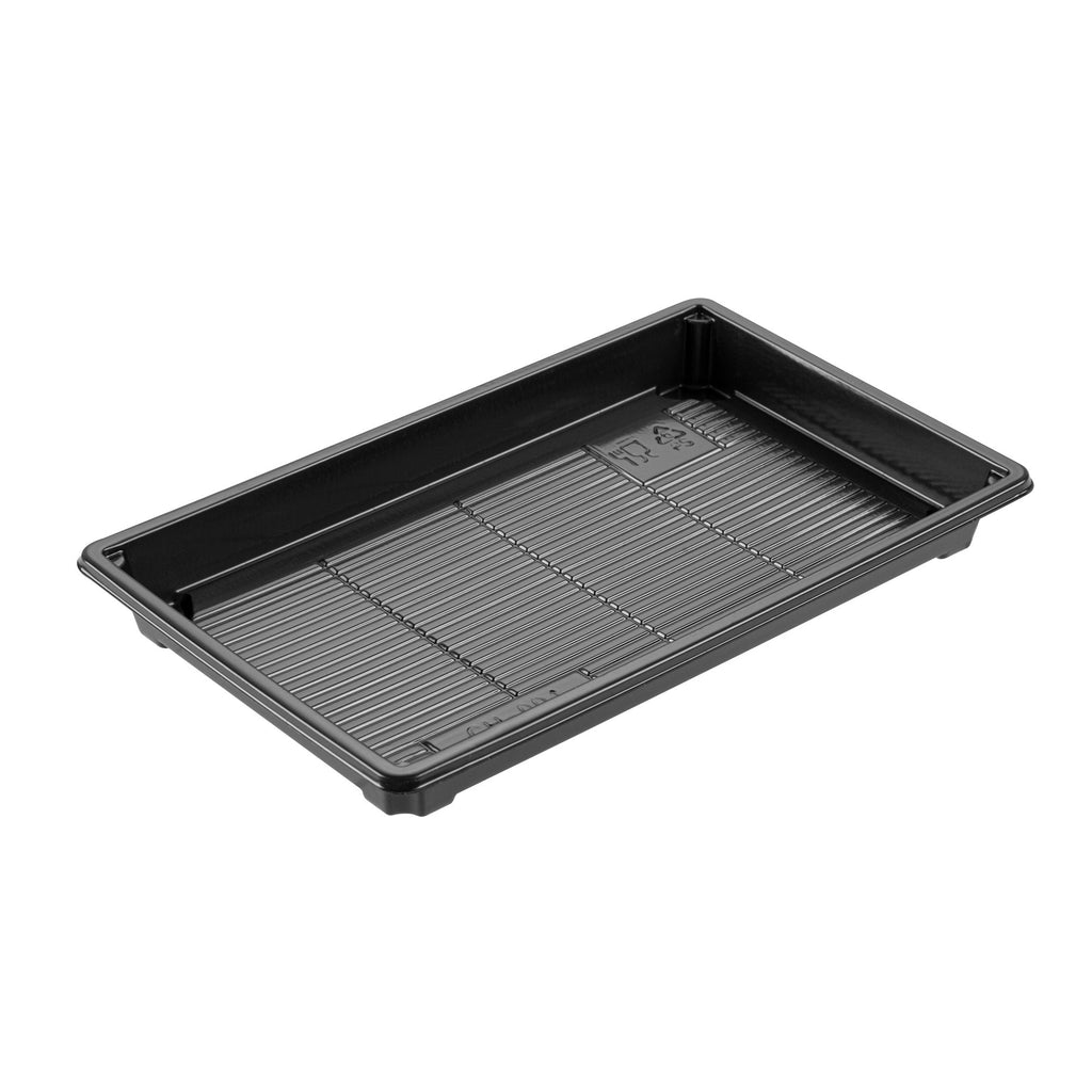 Roku Rectangle Black Plastic Take Out Sushi Tray - with Clear Lid - 9 1/4" x 6" x 1 3/4" - 100 count box