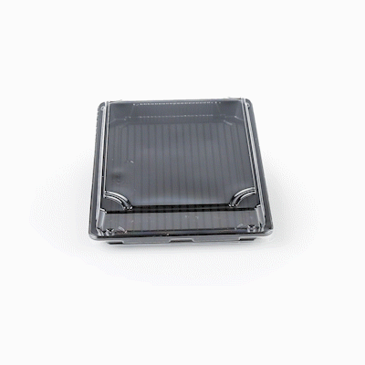 Roku Rectangle Black Plastic Take Out Sushi Tray - with Clear Lid - 10" x 7 1/4" x 1 3/4" - 100 count box