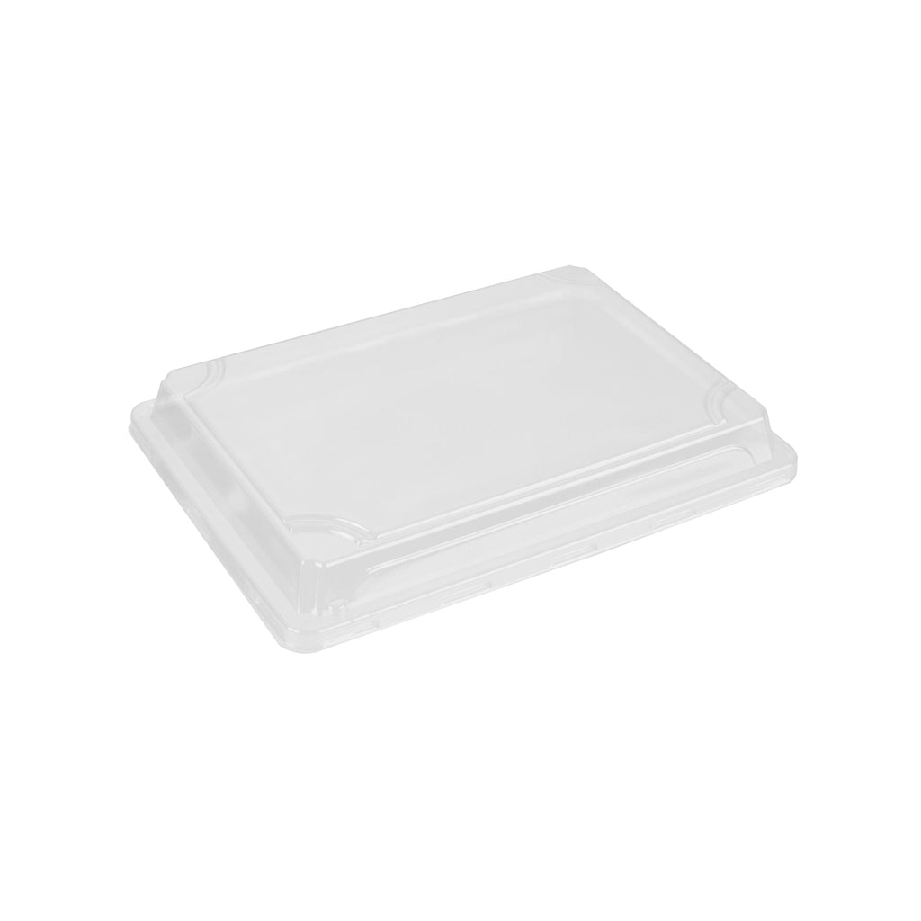 Roku Rectangle Black Plastic Take Out Sushi Tray - with Clear Lid - 10" x 7 1/4" x 1 3/4" - 100 count box